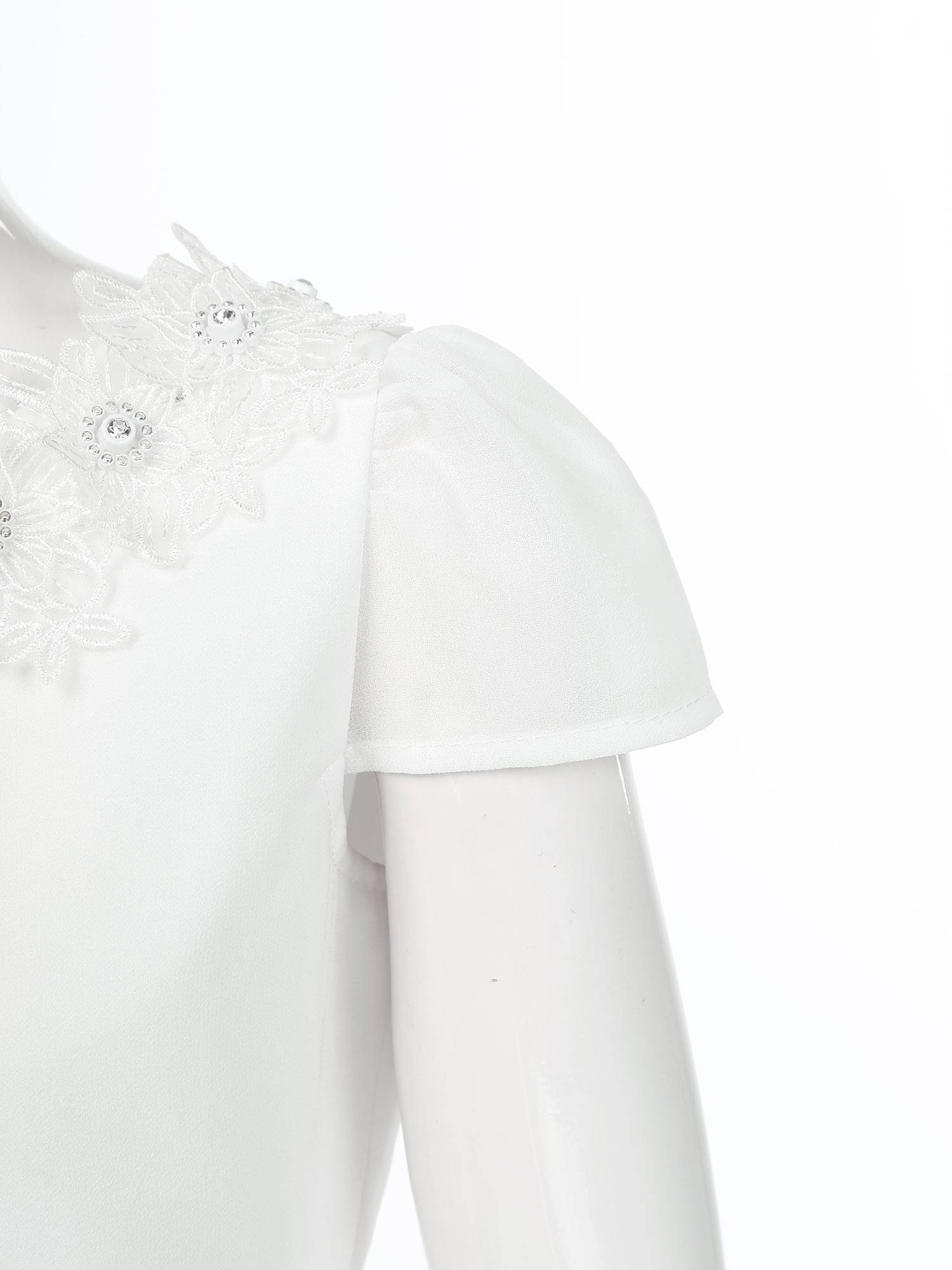 Kids Girls Short Sleeve Flower Applique Jumpsuit for Party