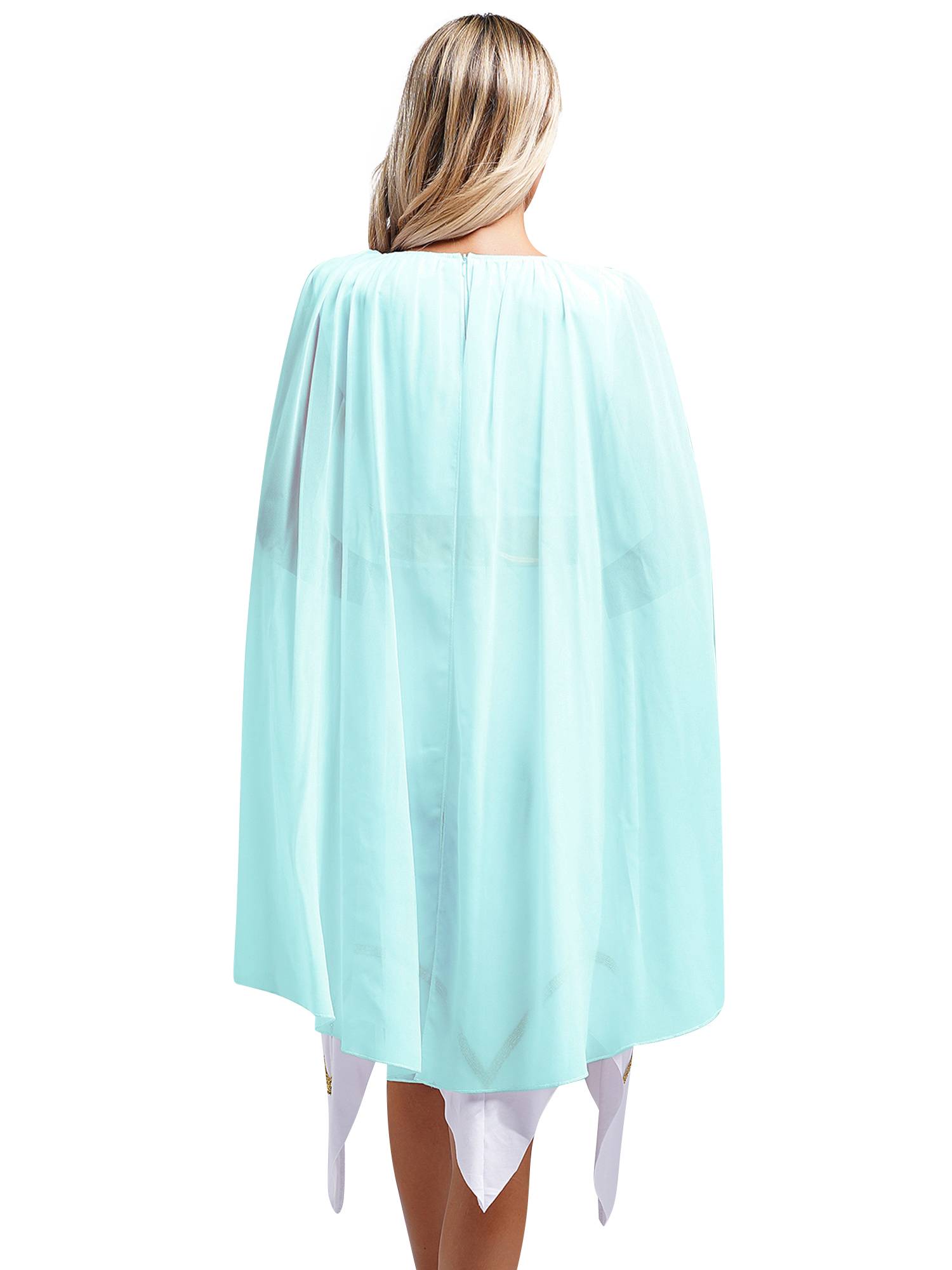 Women Sleeveless Asymmetrical A-line Tunic Ancient Greek Toga Dress with Cape