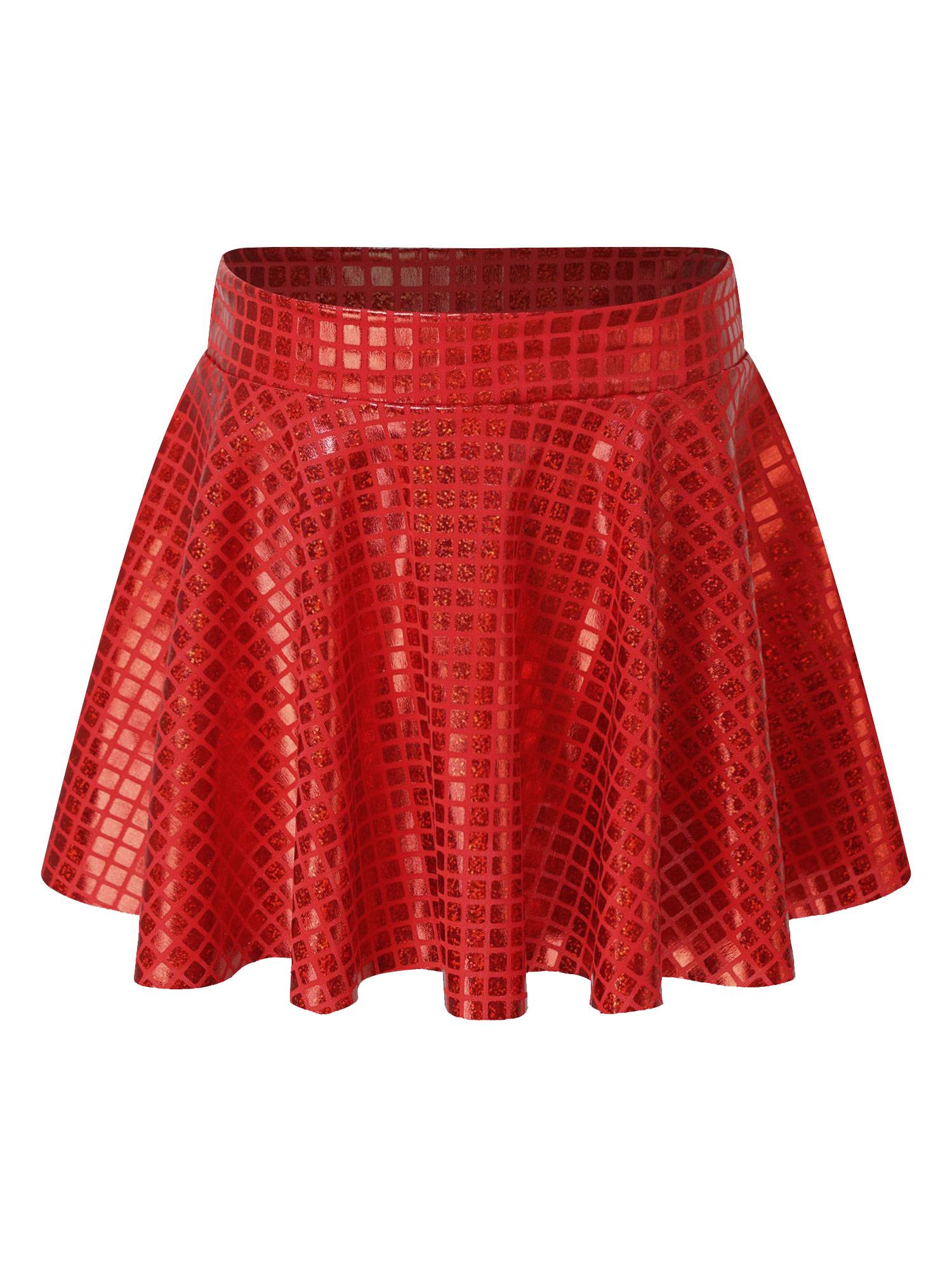 Women Shiny Plaid Sequins A-line Pleated Skirt for Cheerleading Dance