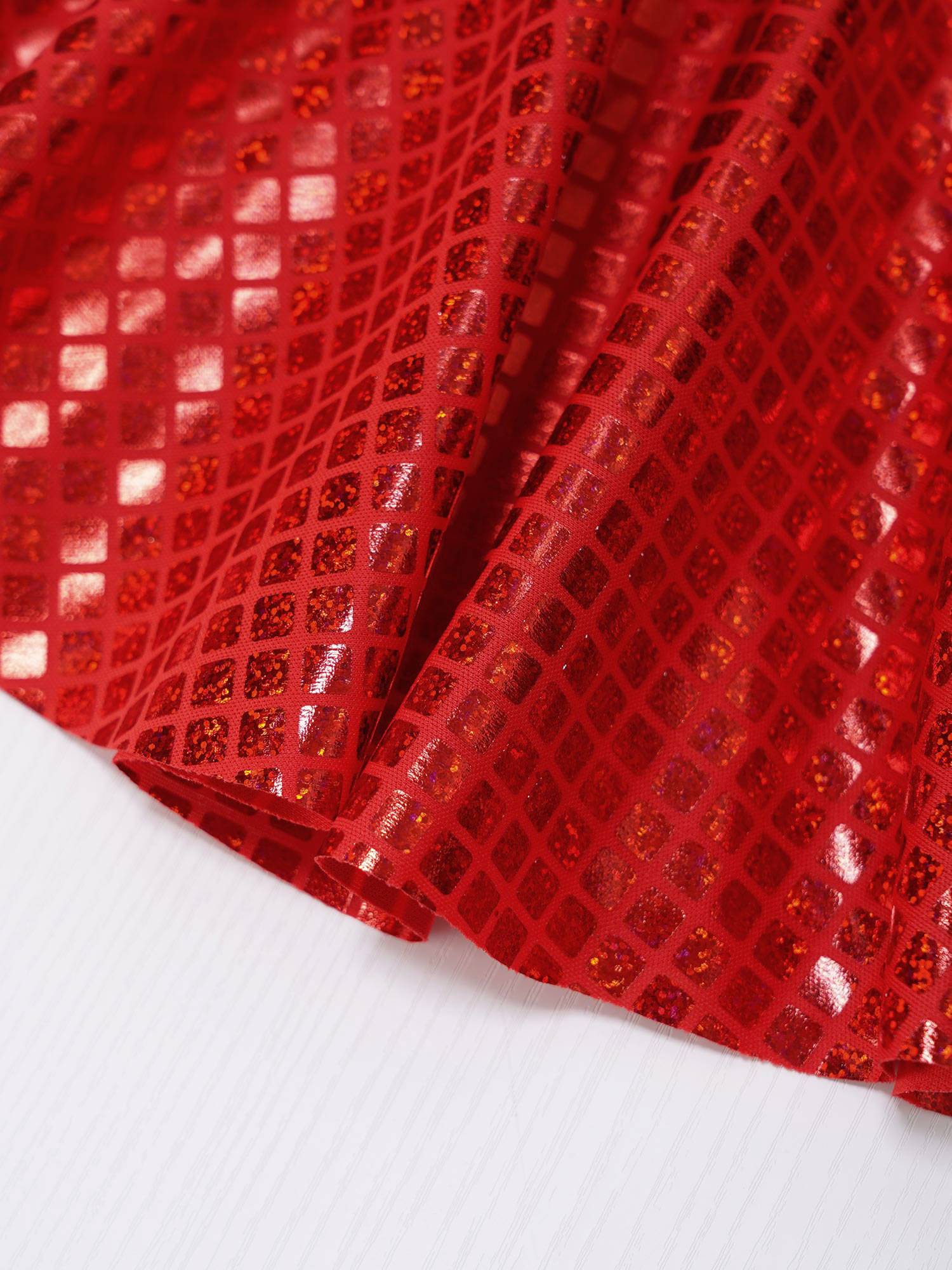 Women Shiny Plaid Sequins A-line Pleated Skirt for Cheerleading Dance