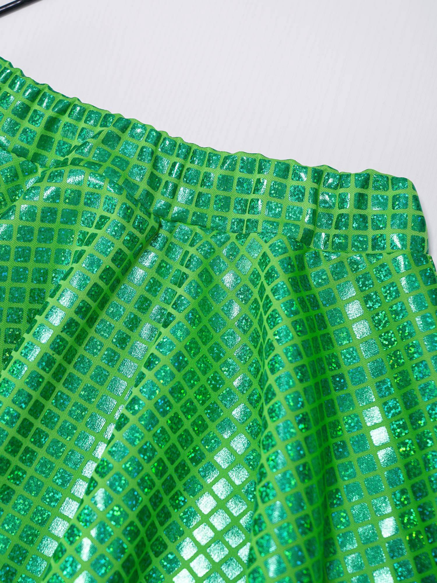 Women Shiny Plaid Sequins A-line Pleated Skirt for Cheerleading Dance