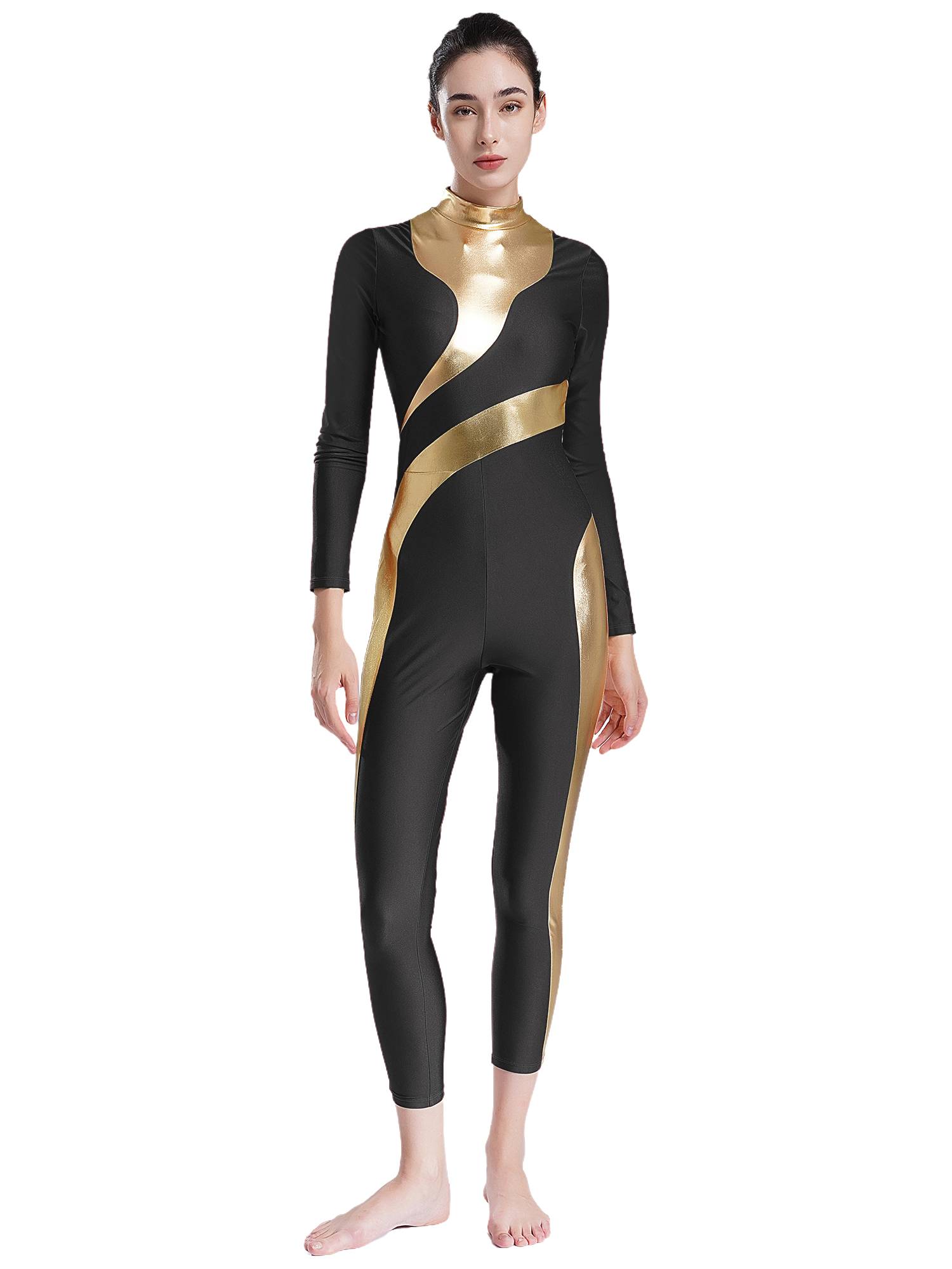 Women Long Sleeve Metallic Gymnastics Unitard