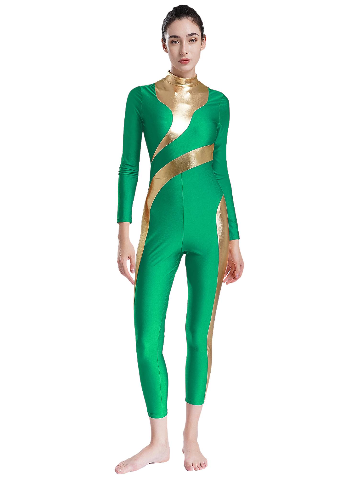 Women Long Sleeve Metallic Gymnastics Unitard