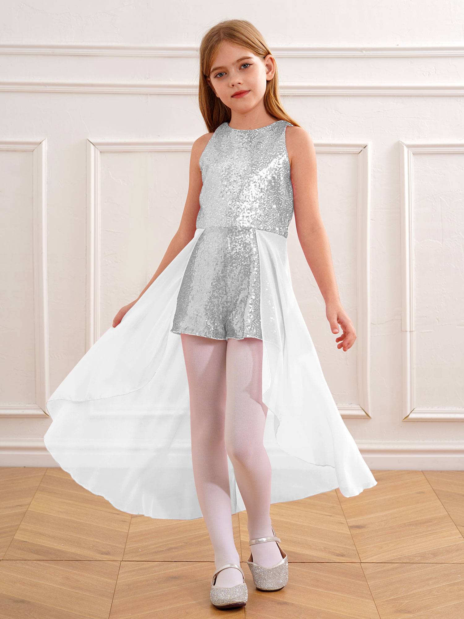 Kids Girls Sleeveless Sparkly Sequin Jumpsuit Dress