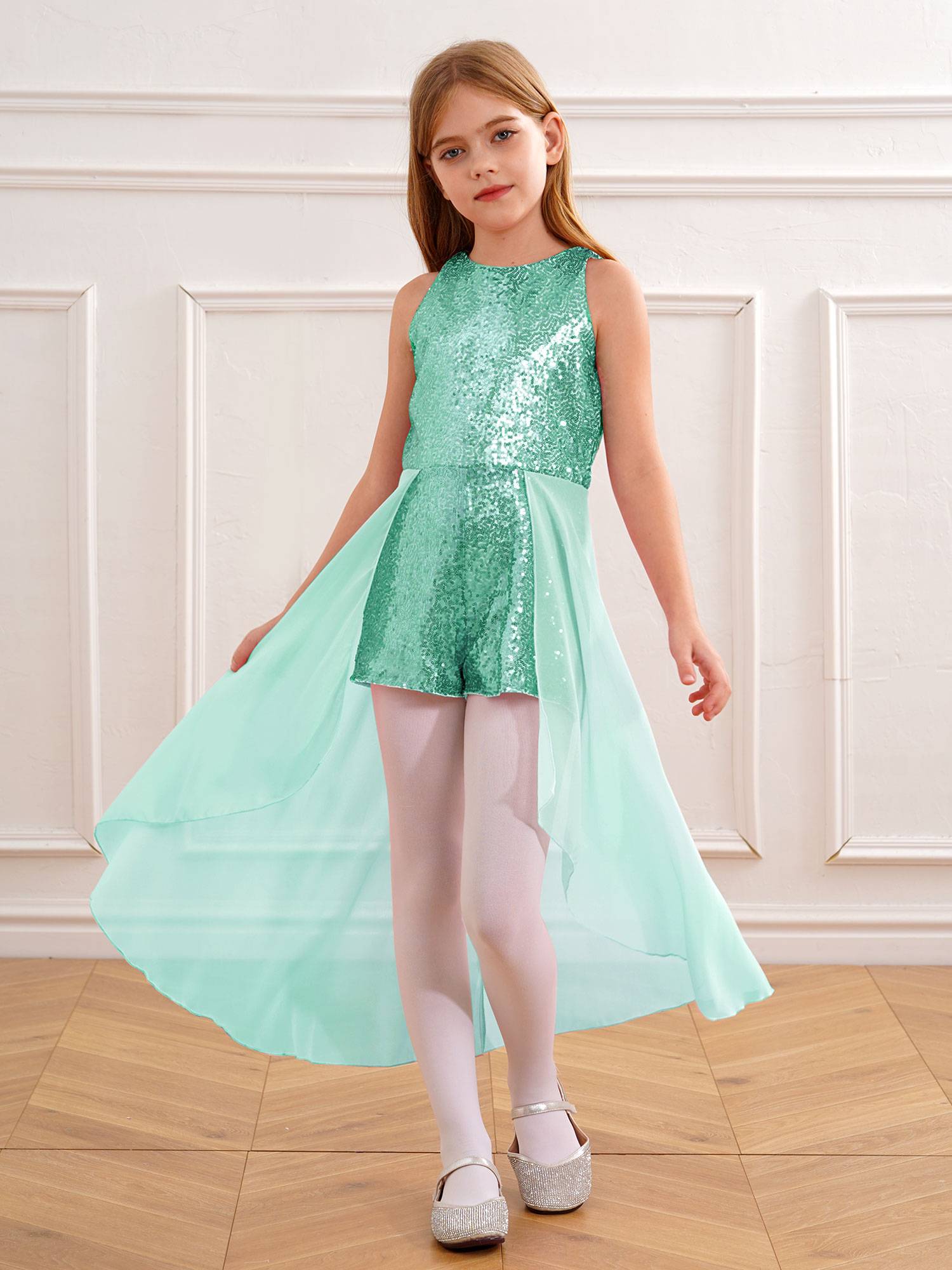 Kids Girls Sleeveless Sparkly Sequin Jumpsuit Dress