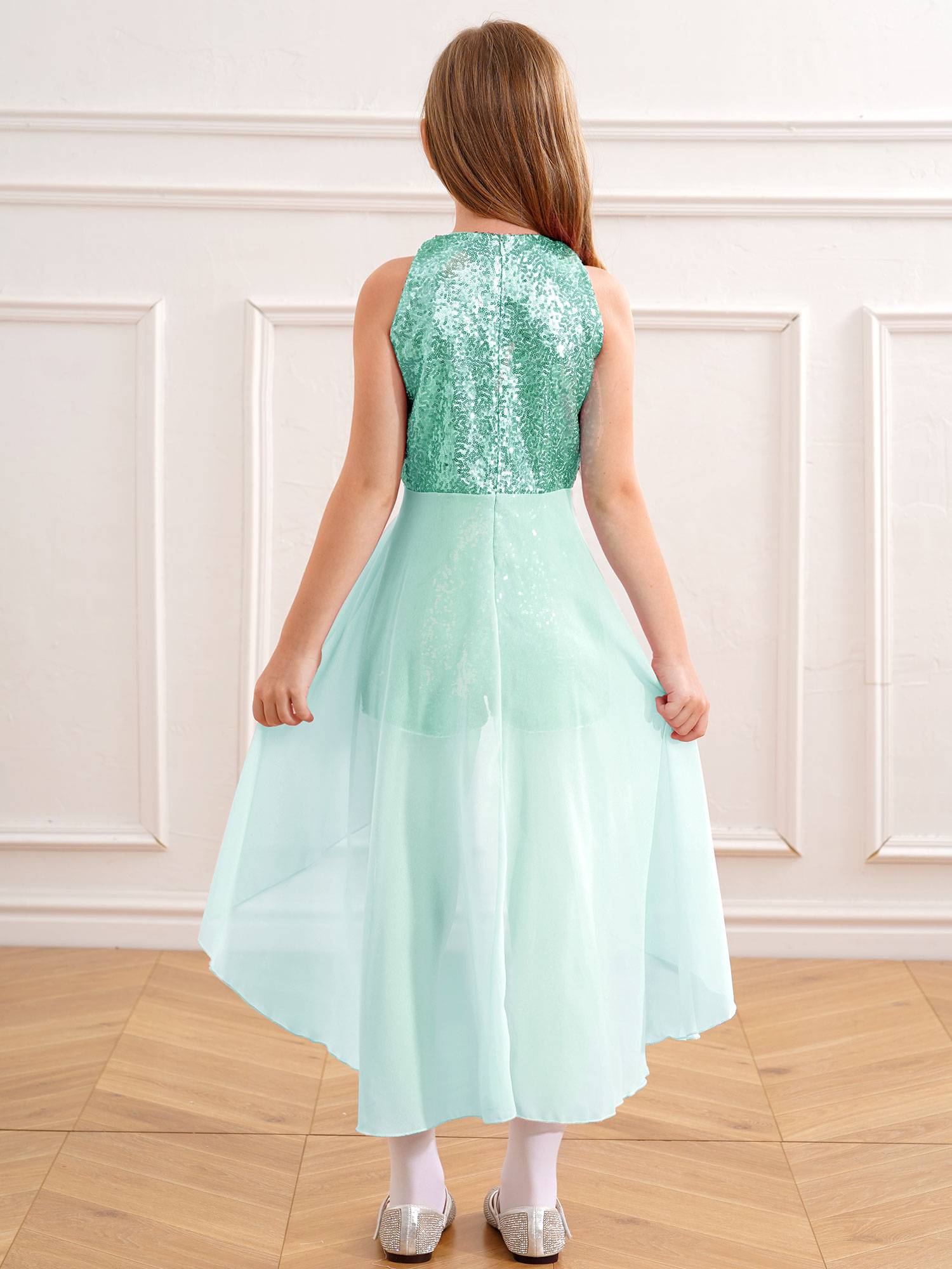 Kids Girls Sleeveless Sparkly Sequin Jumpsuit Dress