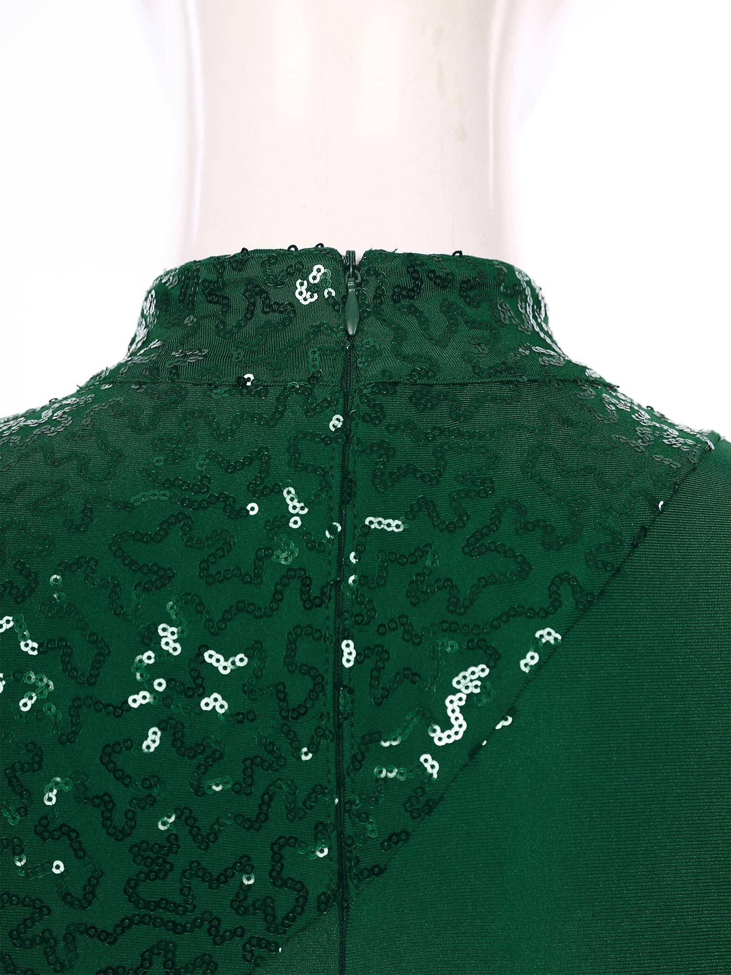 Women Long Sleeve Mock Neck Sequins Asymmetrical Lyrical Dance Leotard Dress