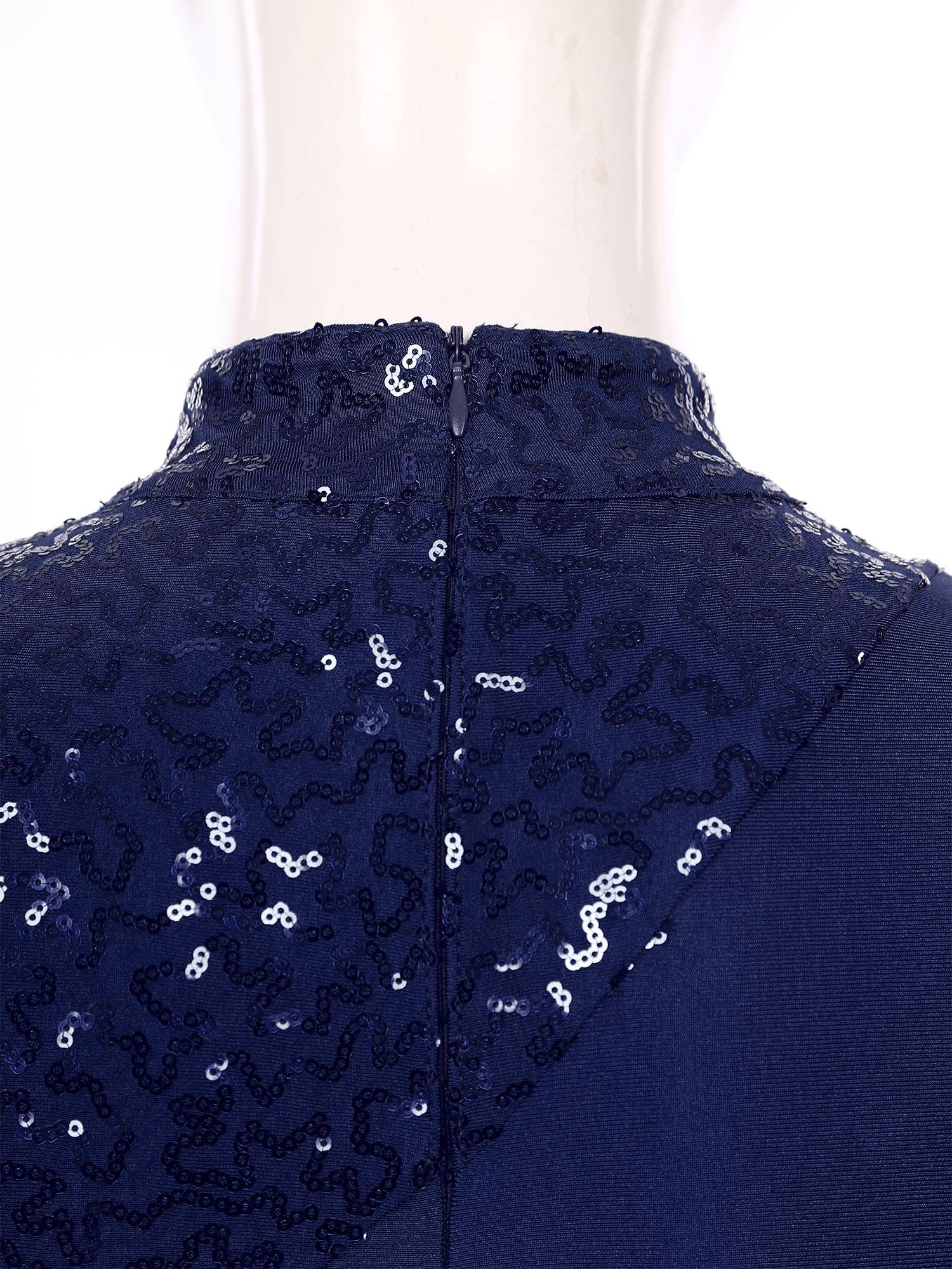 Women Long Sleeve Mock Neck Sequins Asymmetrical Lyrical Dance Leotard Dress