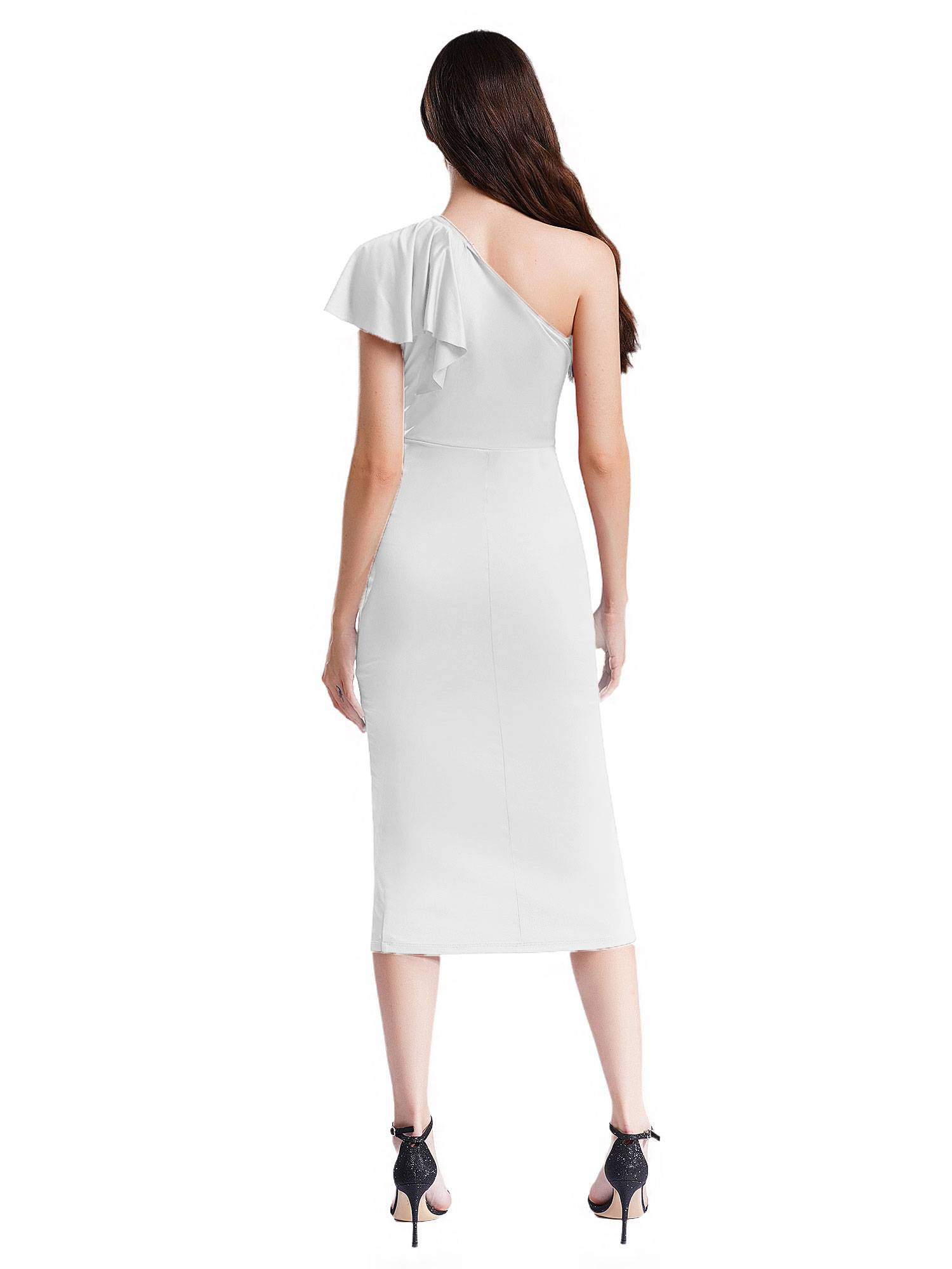Women One Shoulder Cascading Ruffles Bodycon Pencil Dress for Cocktail