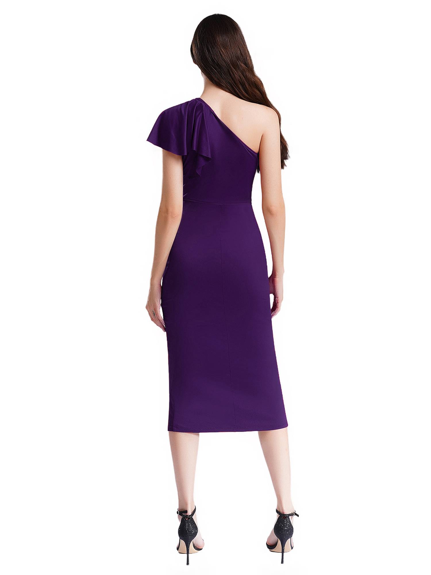Women One Shoulder Cascading Ruffles Bodycon Pencil Dress for Cocktail