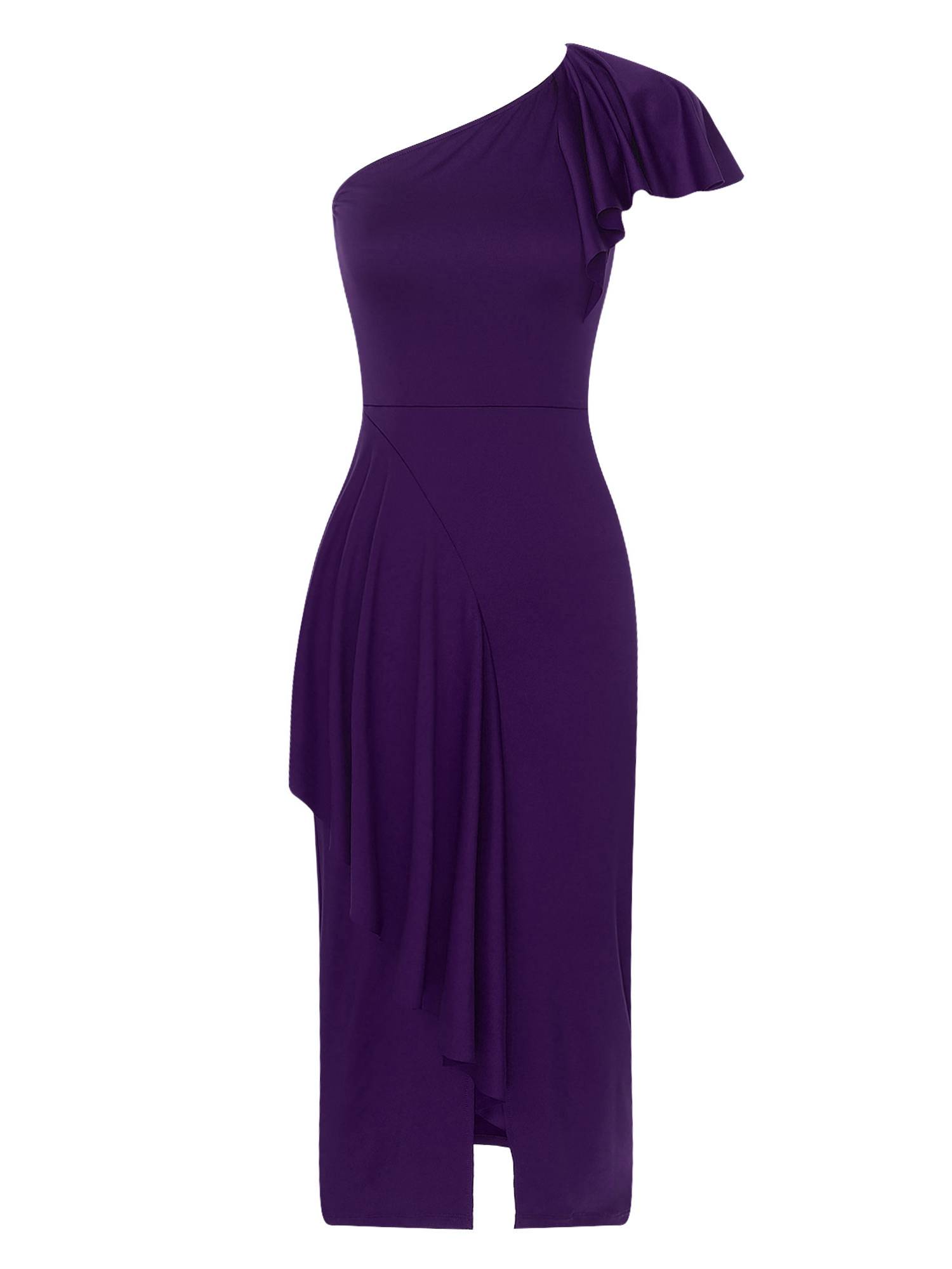 Women One Shoulder Cascading Ruffles Bodycon Pencil Dress for Cocktail