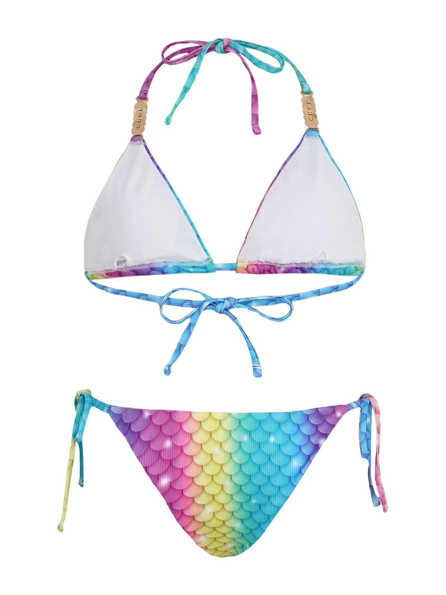 Women 2pcs Fish Scales Print Mermaid Swimsuit Bikini Top and Briefs Set