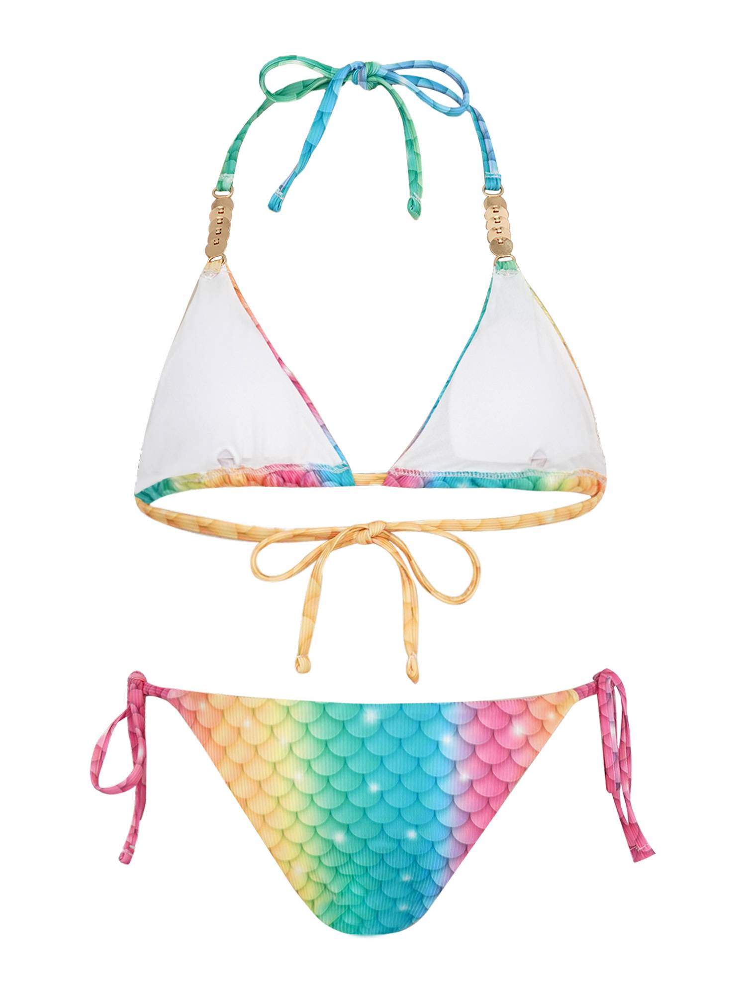 Women 2pcs Fish Scales Print Mermaid Swimsuit Bikini Top and Briefs Set