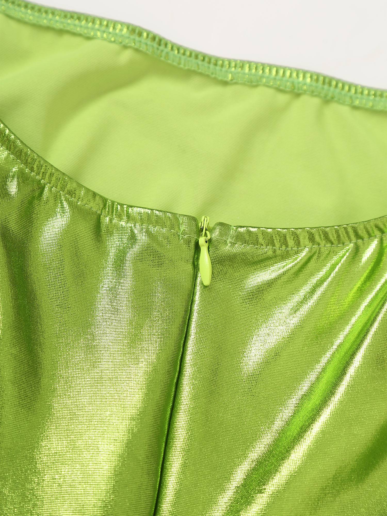 Women Cap Sleeve Metallic Bodysuit with PVC Skirt Alien Cospaly Costume