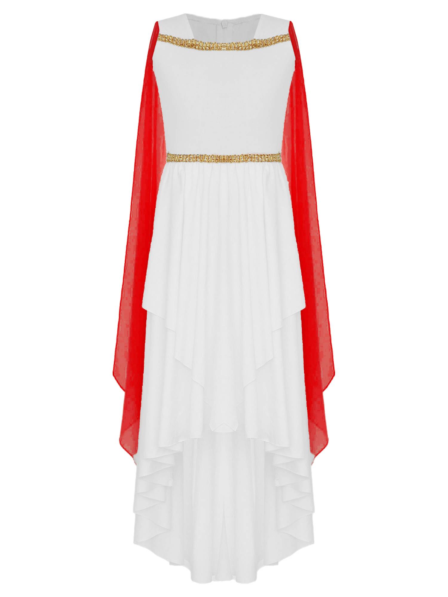 Kids Girls Sleeveless Shawl Flowy Hi-Lo Dress Halloween Greek Toga Costume