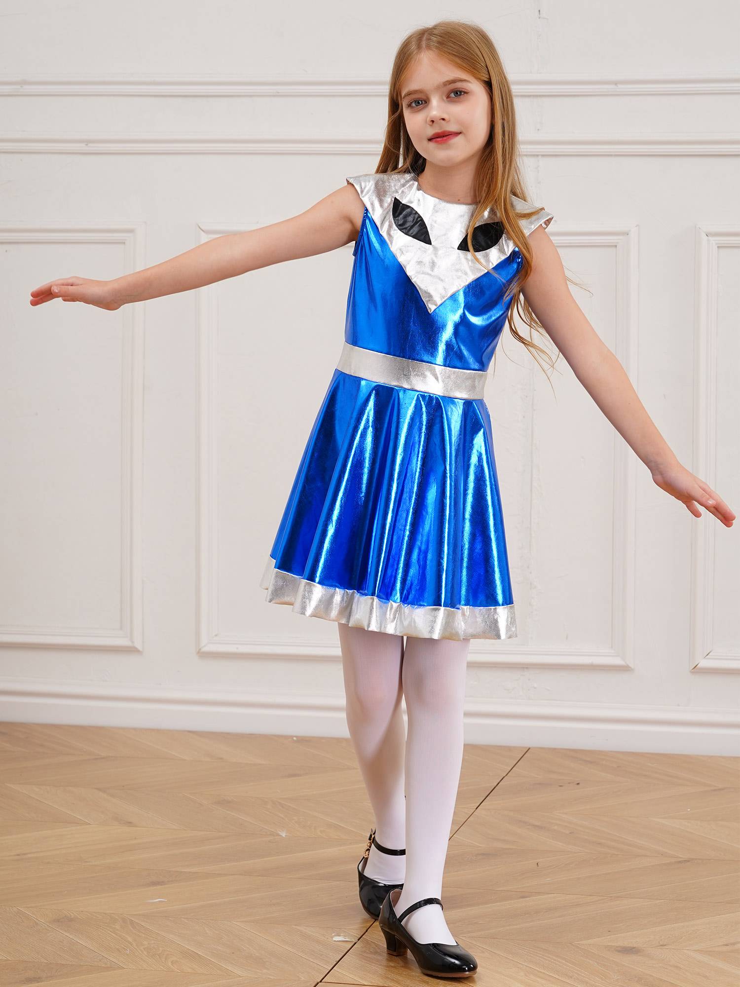Kids Girl Sleeveless Metallic Y3K A-line Dress Halloween Alien Costume