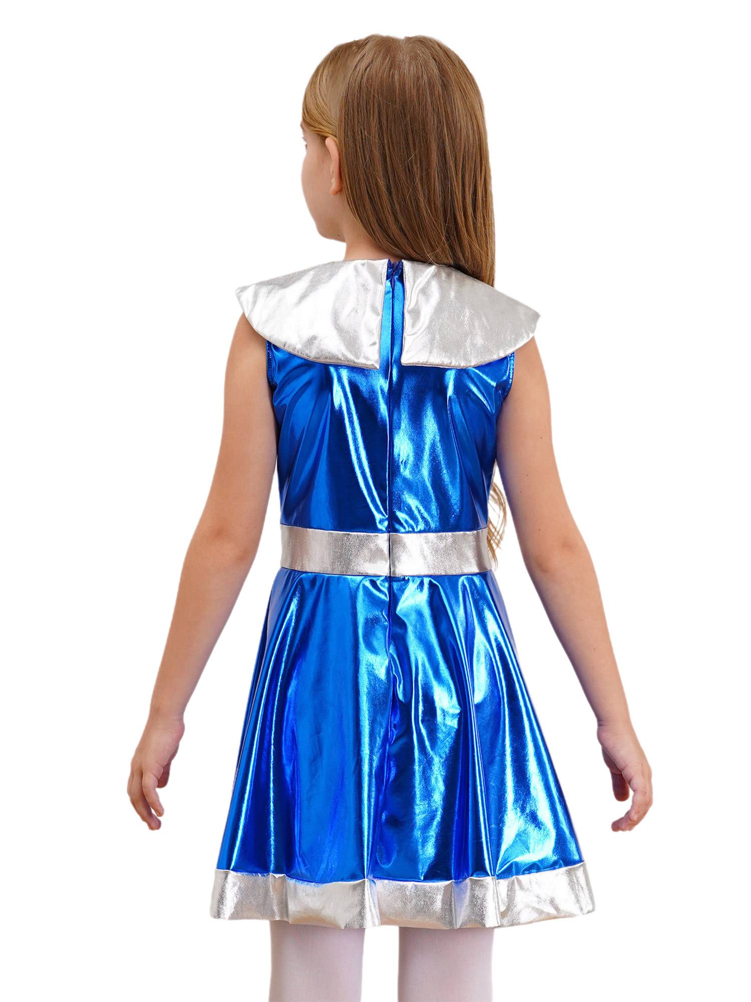 Kids Girl Sleeveless Metallic Y3K A-line Dress Halloween Alien Costume