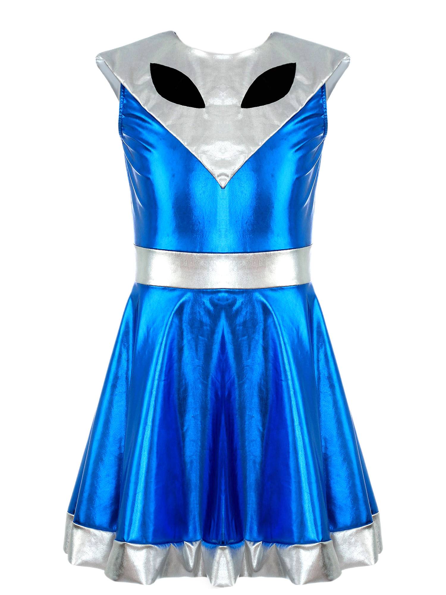 Kids Girl Sleeveless Metallic Y3K A-line Dress Halloween Alien Costume