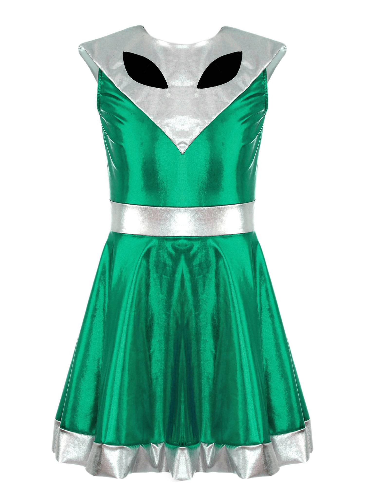 Kids Girl Sleeveless Metallic Y3K A-line Dress Halloween Alien Costume