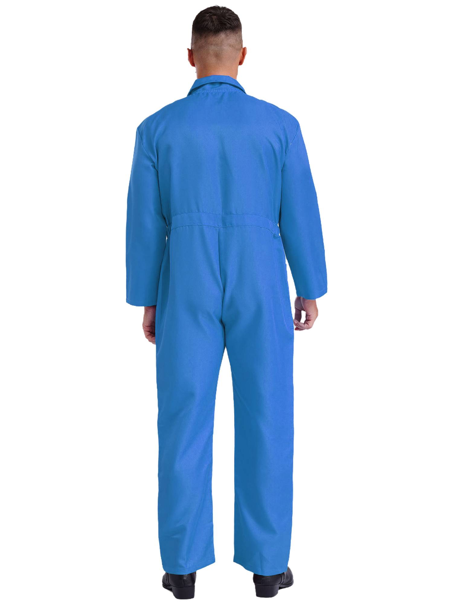Men Turn-down Collar Long Sleeve Button-up Worker Coveralls Jumpsuit
