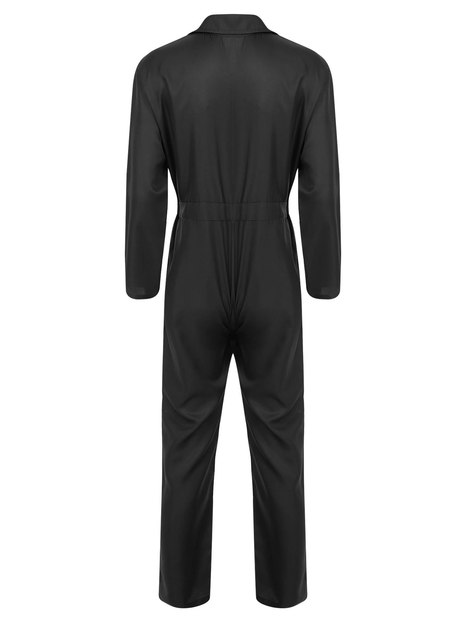 Men Turn-down Collar Long Sleeve Button-up Worker Coveralls Jumpsuit