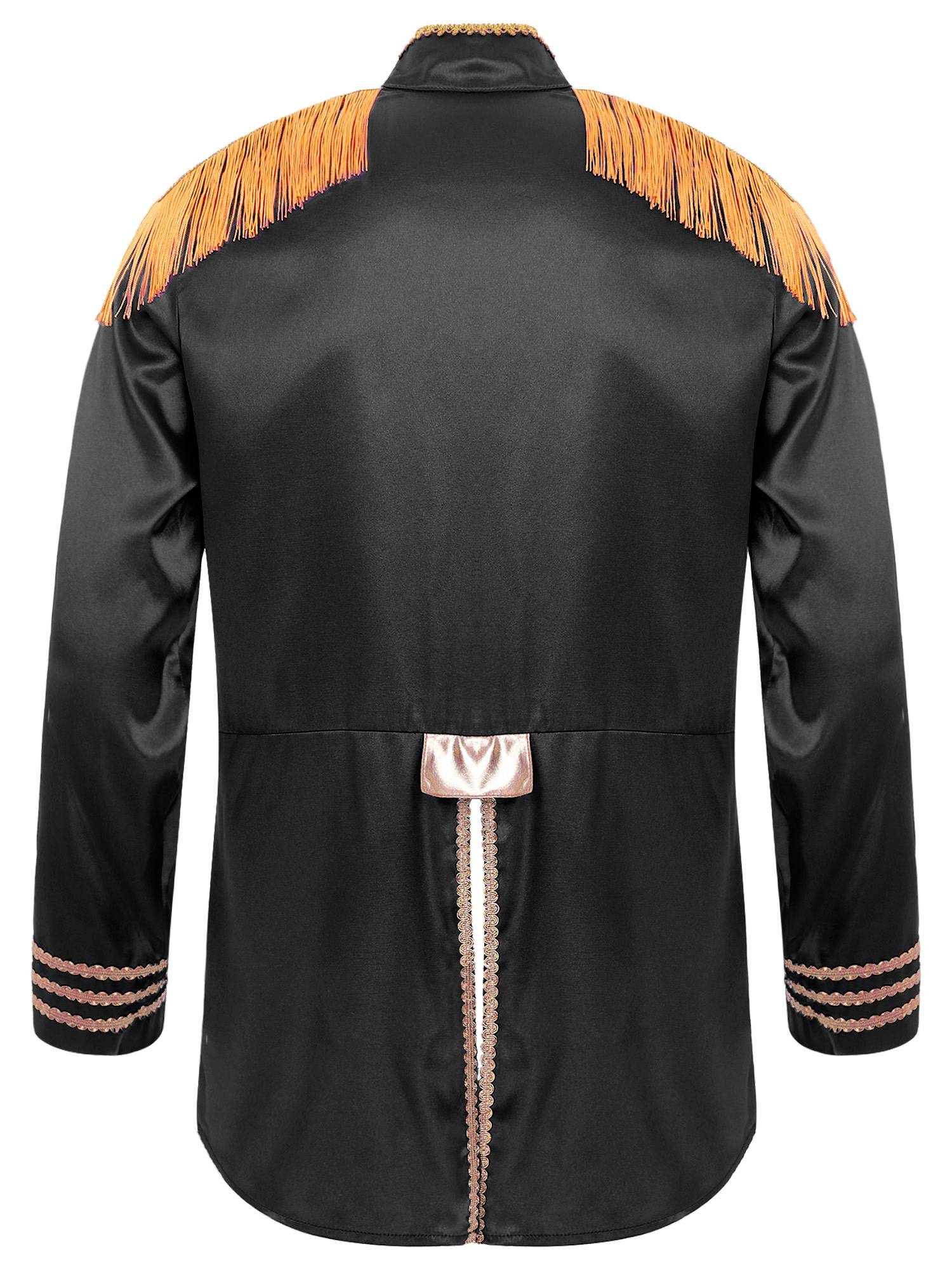 Men Halloween Long Sleeve Front Zip-up Satin Jackets Circus Costume