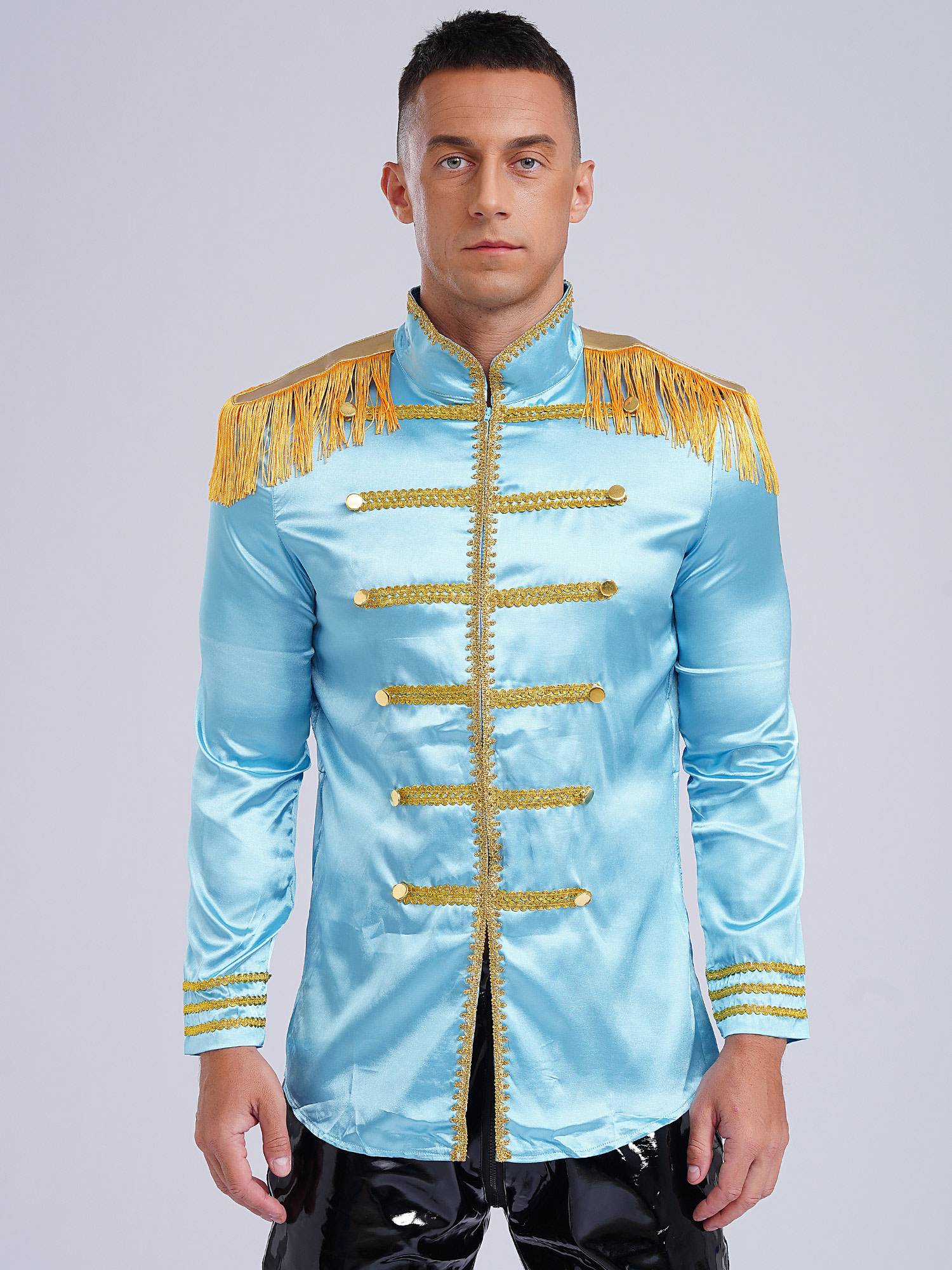 Men Halloween Long Sleeve Front Zip-up Satin Jackets Circus Costume