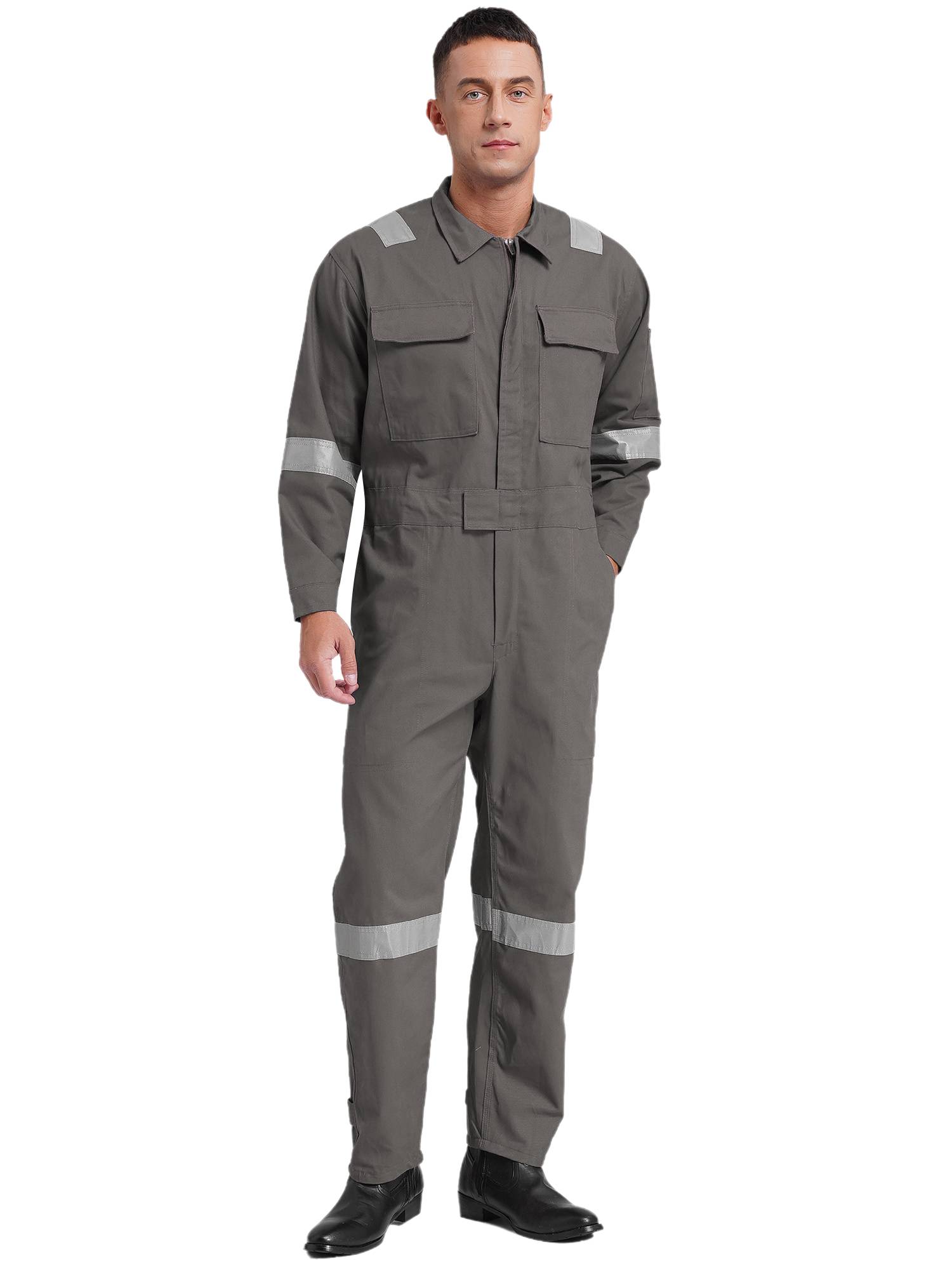 Men Long Sleeve 100% Cotton Reflective Strips Dustproof Dungarees Jumpsuit