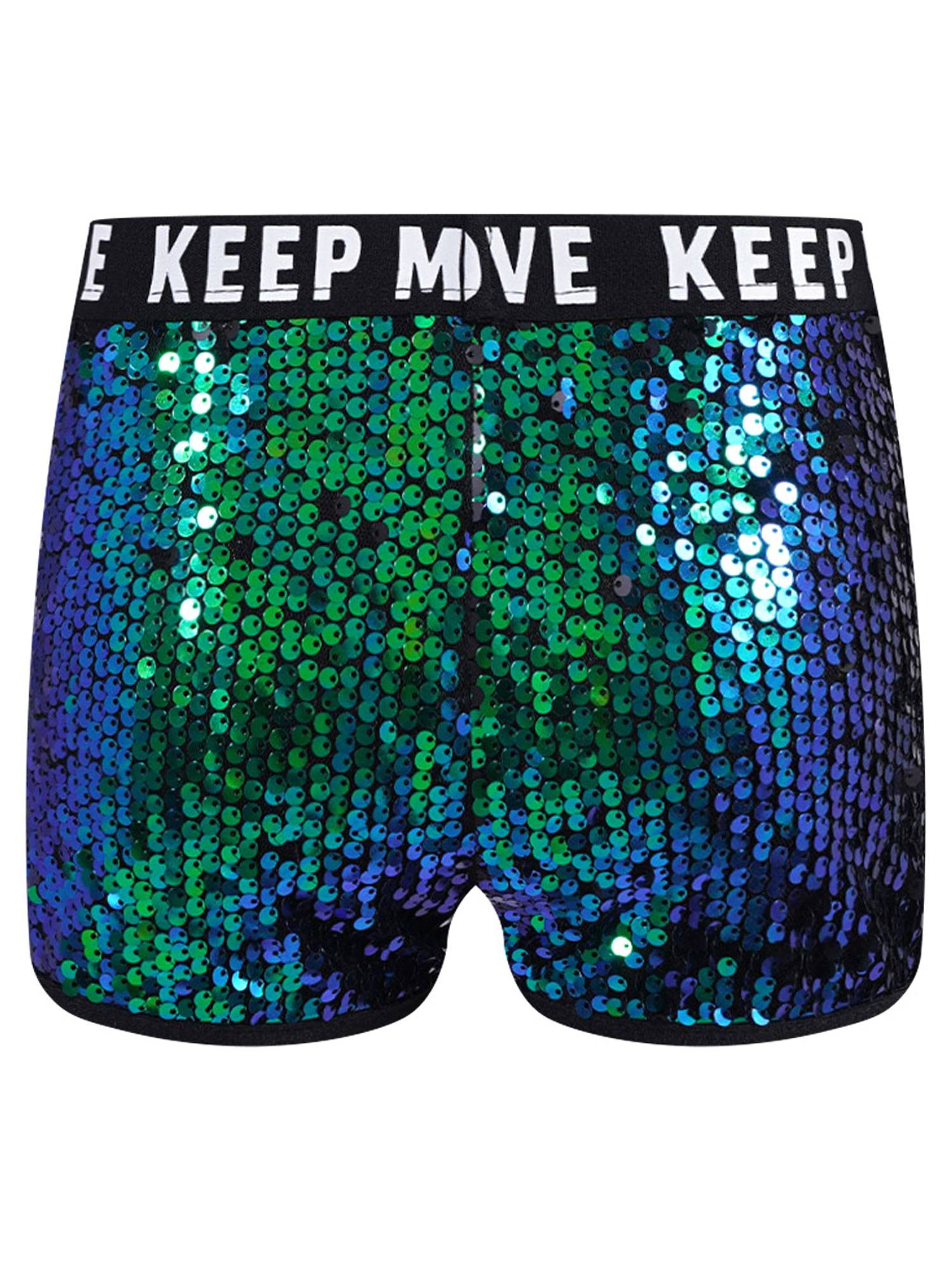 Kids Girls Sparkling Sequin Letters Print Jazz Dance Shorts
