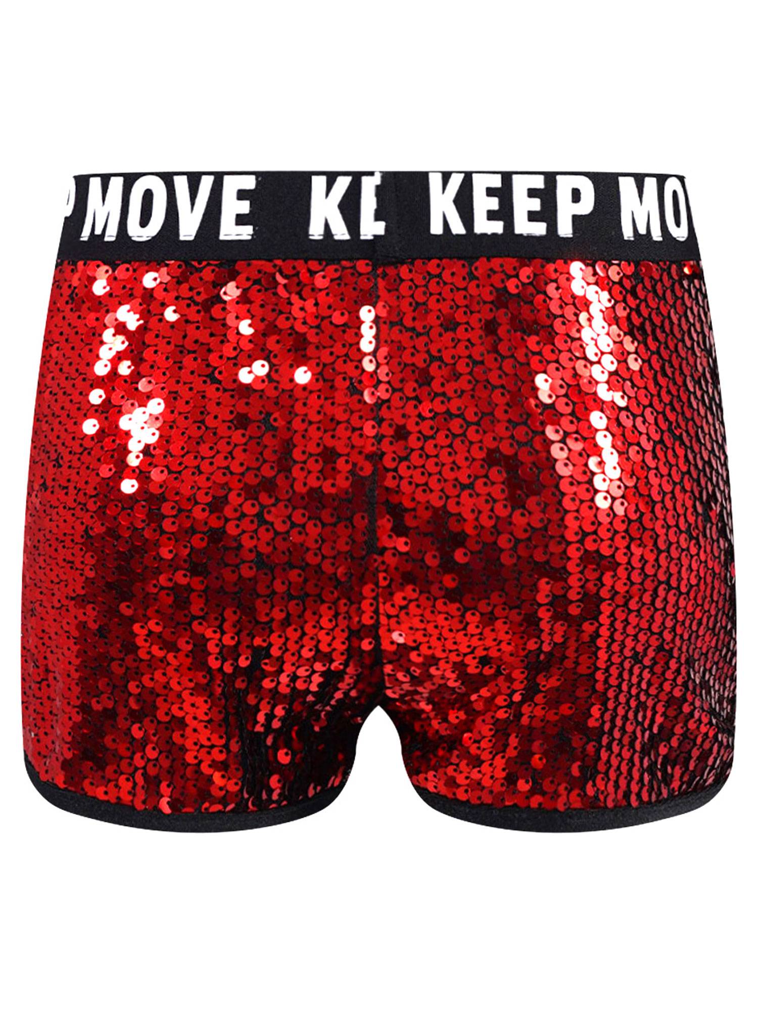 Kids Girls Sparkling Sequin Letters Print Jazz Dance Shorts
