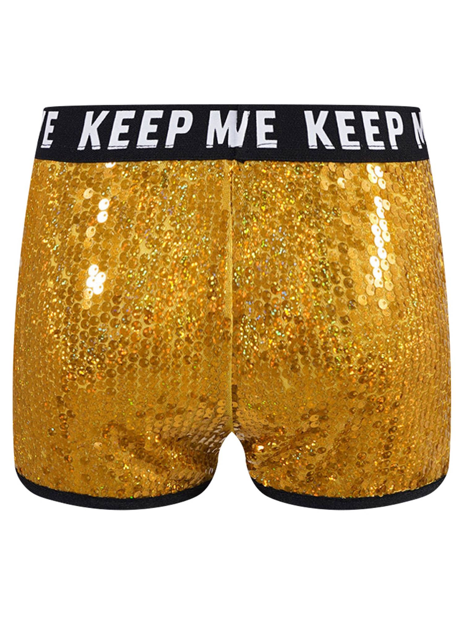 Kids Girls Sparkling Sequin Letters Print Jazz Dance Shorts