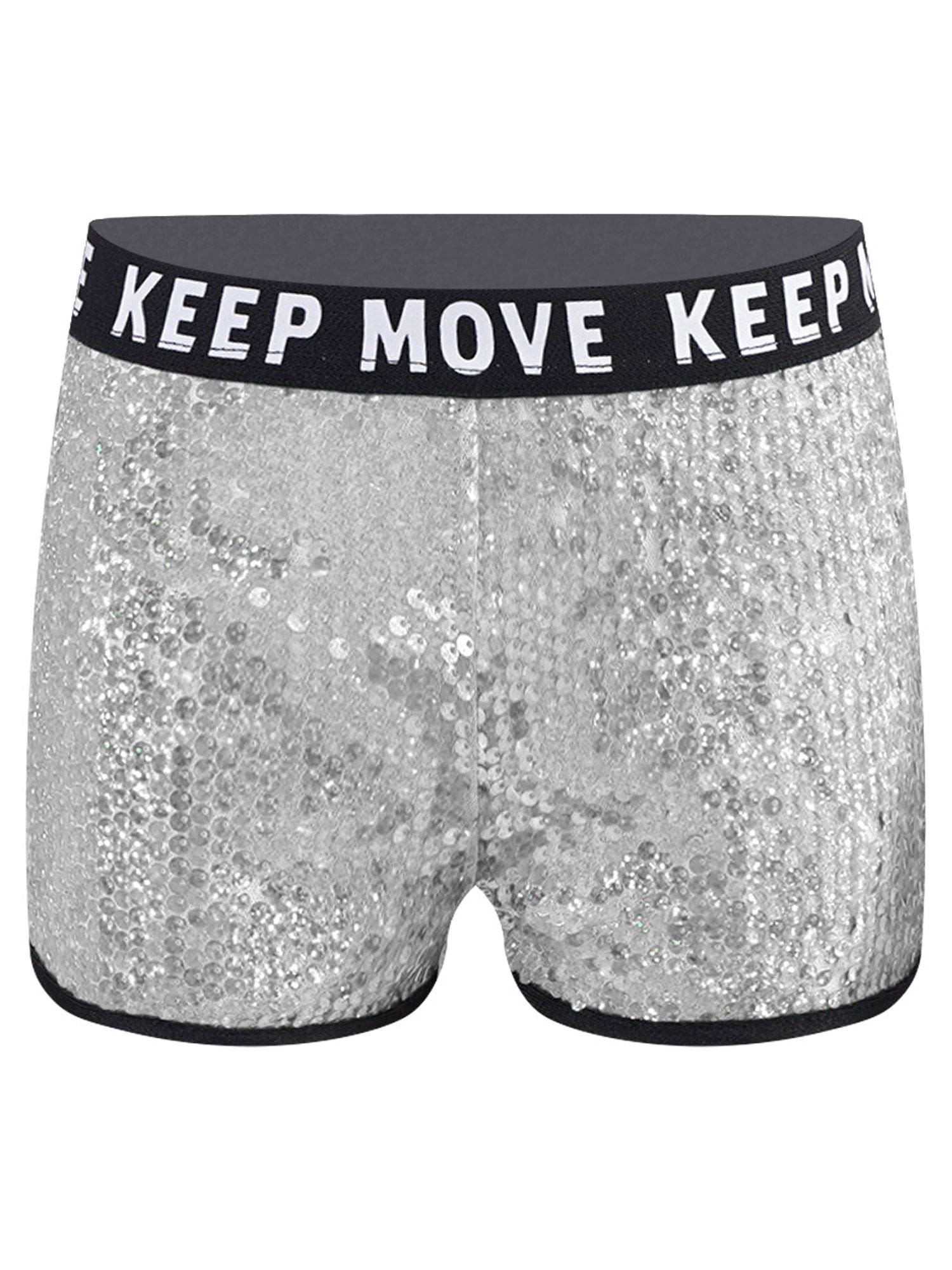 Kids Girls Sparkling Sequin Letters Print Jazz Dance Shorts