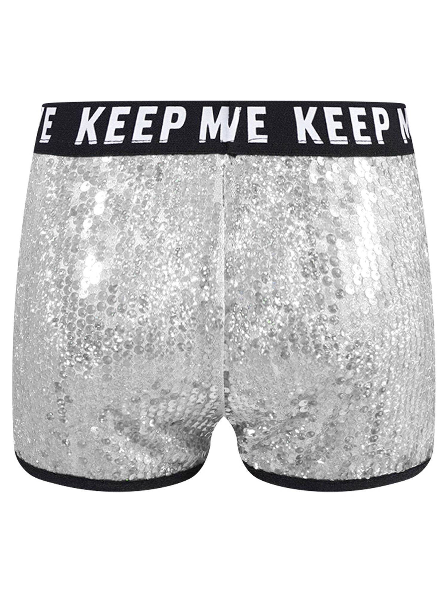 Kids Girls Sparkling Sequin Letters Print Jazz Dance Shorts