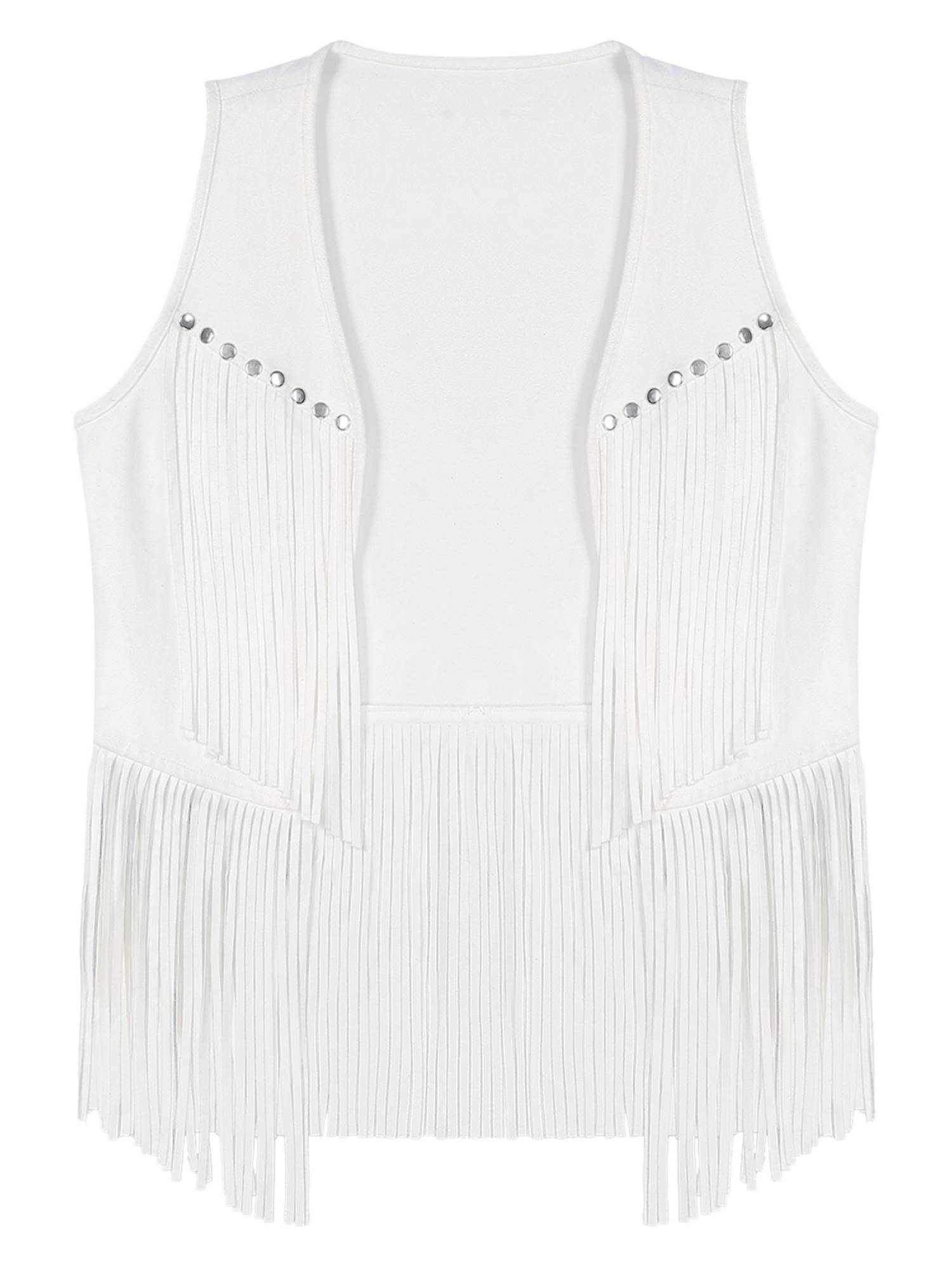 Men Faux Suede Tassel Rivets Fringe Open Front Cowboy Vest