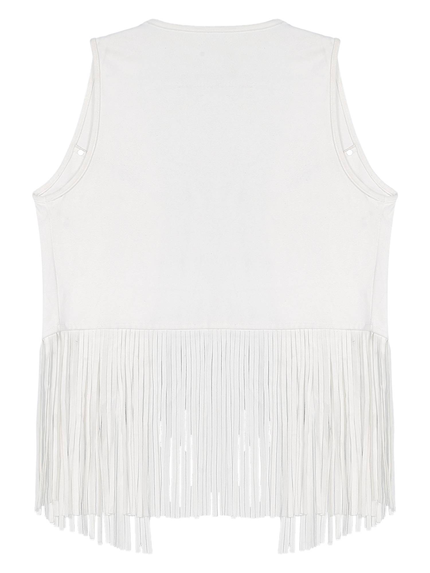 Men Faux Suede Tassel Rivets Fringe Open Front Cowboy Vest