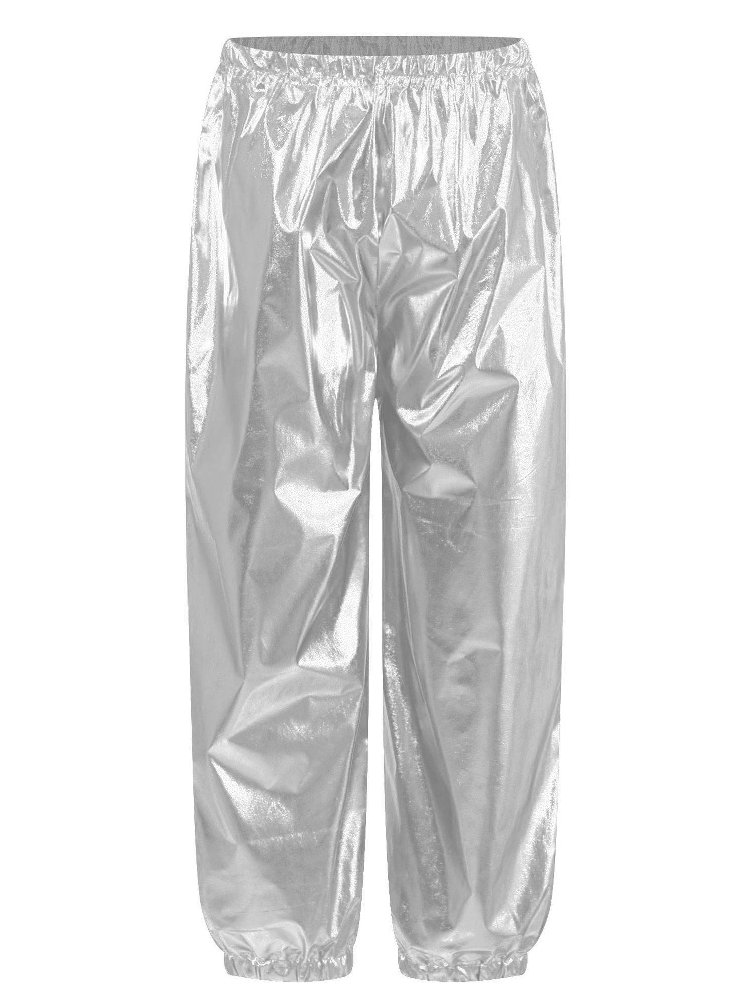 Kids Boys Girls Shiny Metallic Elastic Waistband Jazz Dance Pants