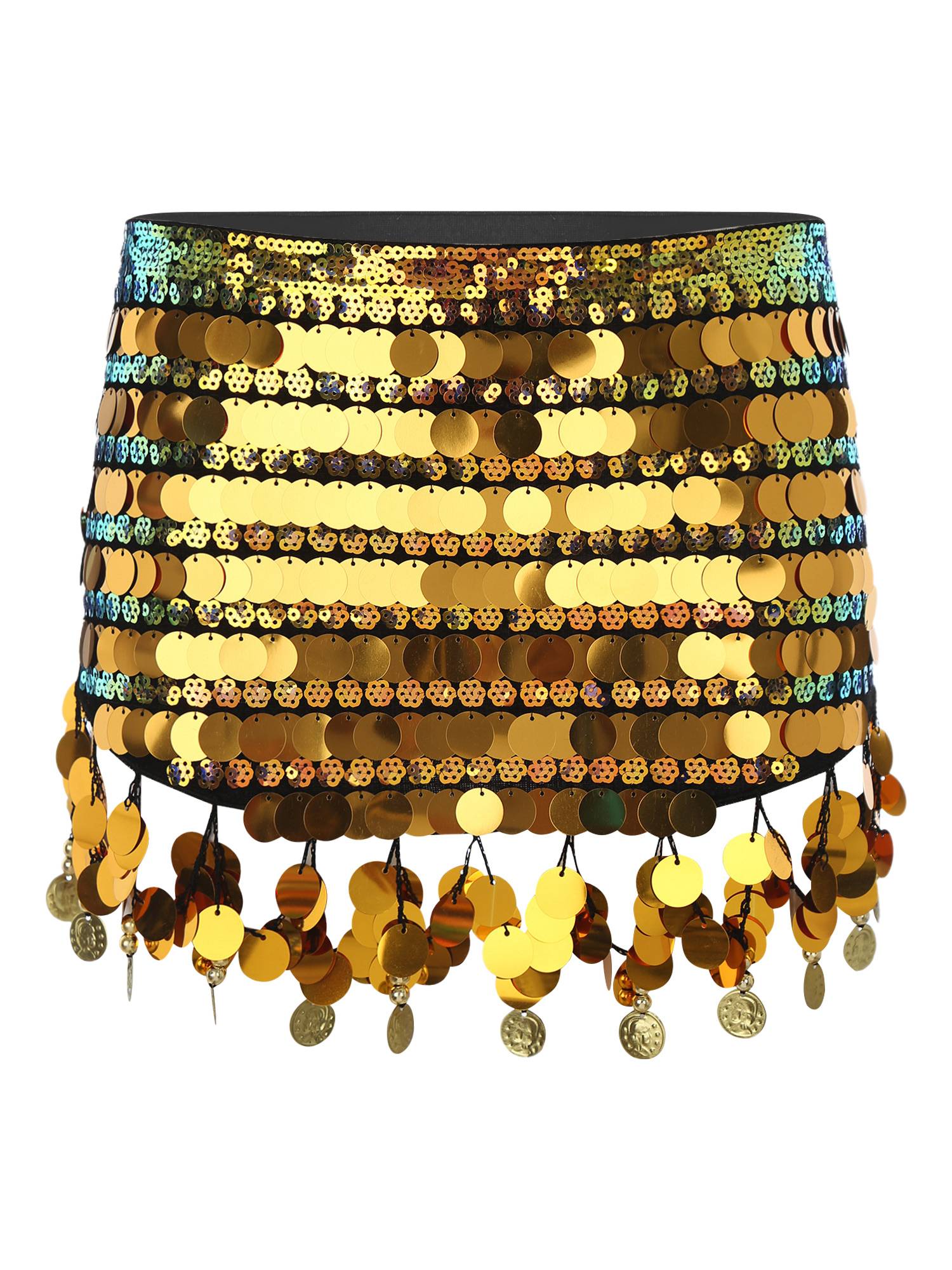 Women Belly Dance Triangle Hip Scarf Sequin Fringe Lace-Up Hip Skirt