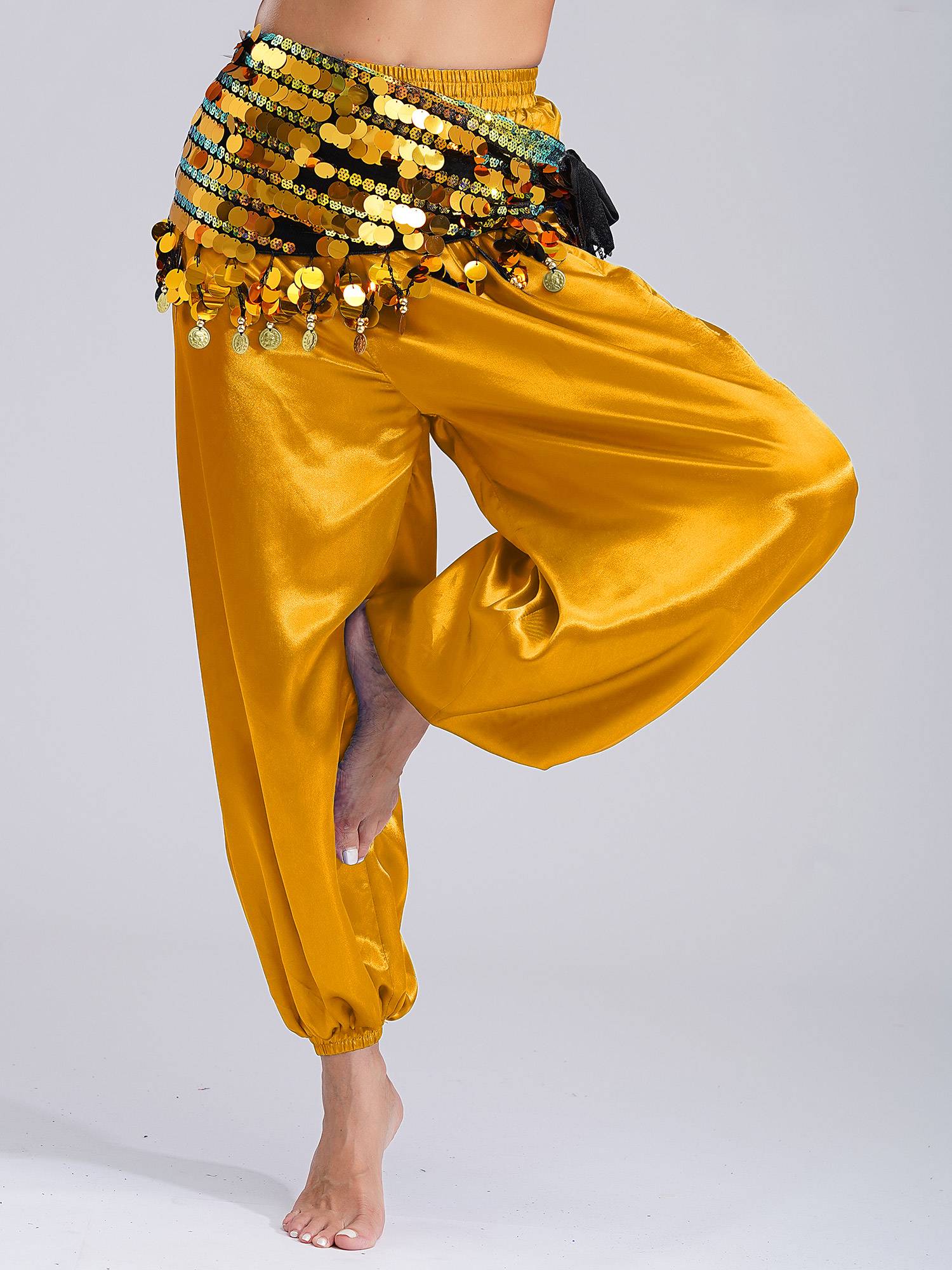 Women Belly Dance Triangle Hip Scarf Sequin Fringe Lace-Up Hip Skirt