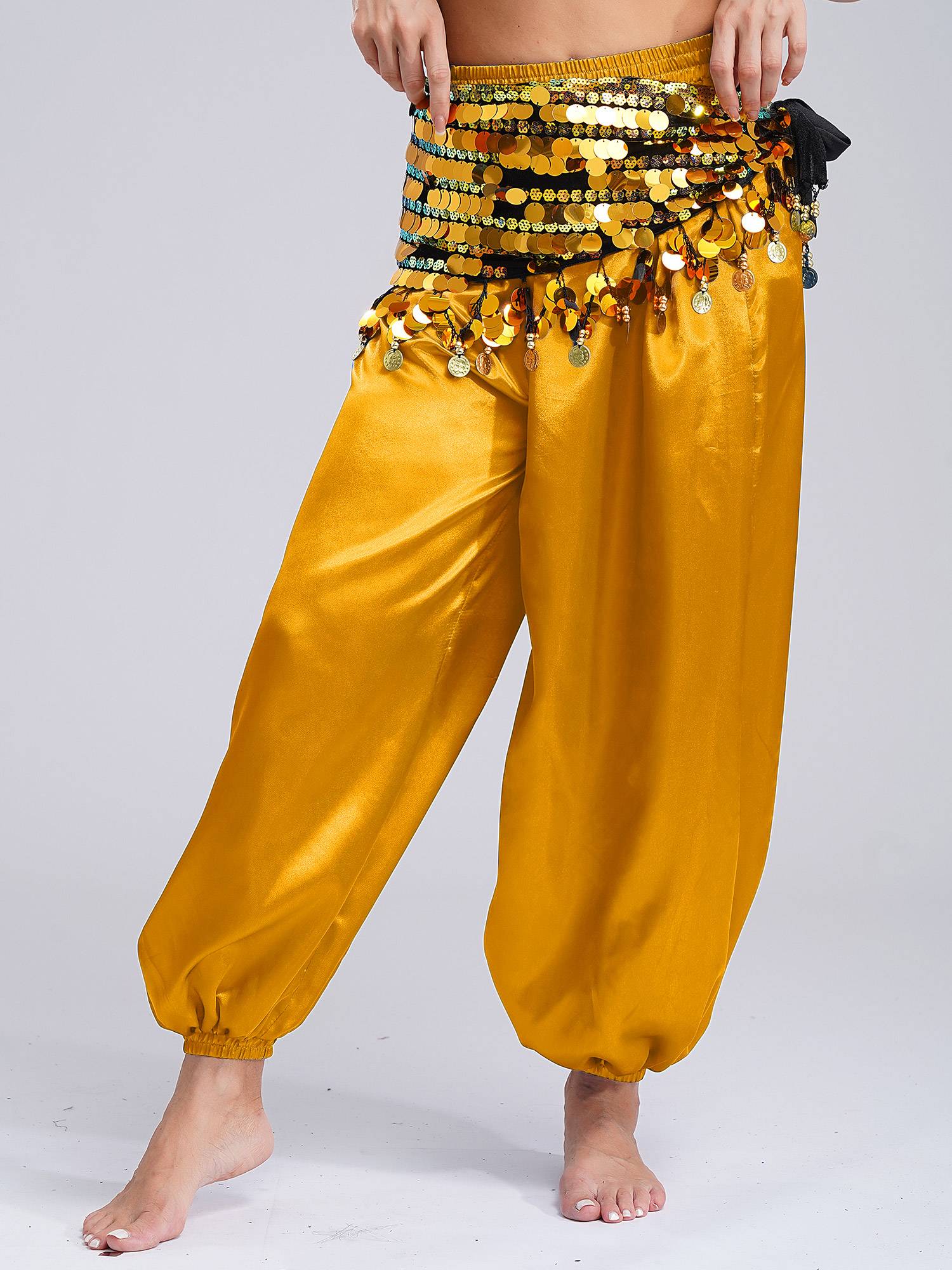 Women Belly Dance Triangle Hip Scarf Sequin Fringe Lace-Up Hip Skirt