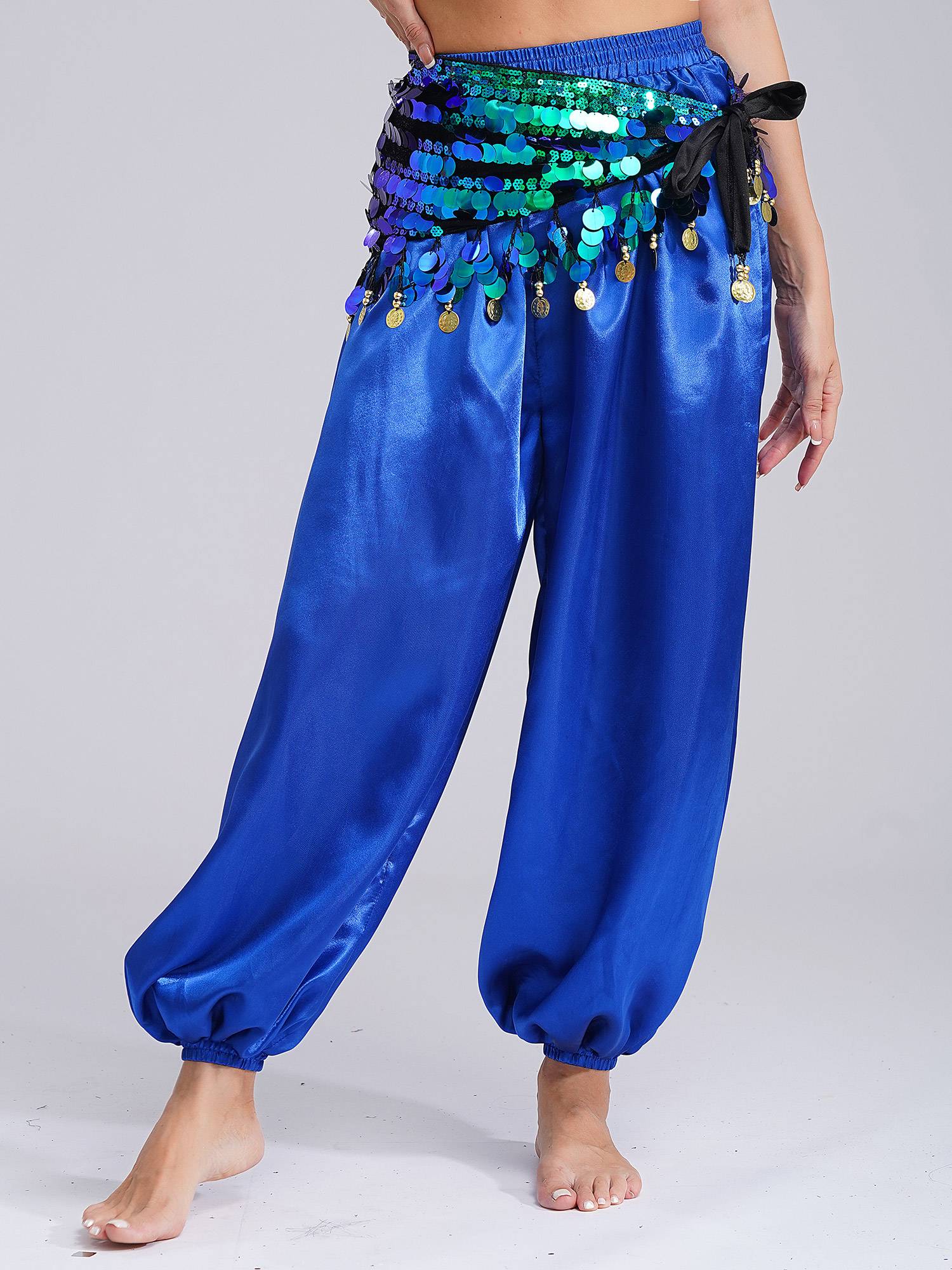 Women Belly Dance Triangle Hip Scarf Sequin Fringe Lace-Up Hip Skirt