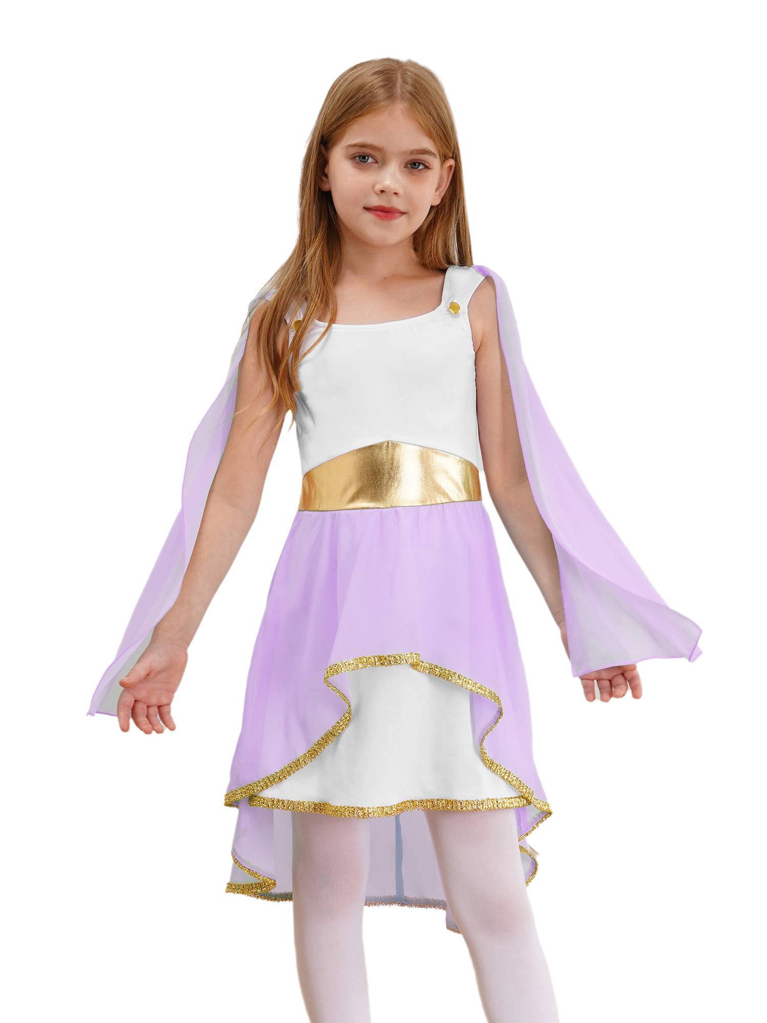 Girl Sleeveless Asymmetrical Dress Halloween Greek Toga Costume