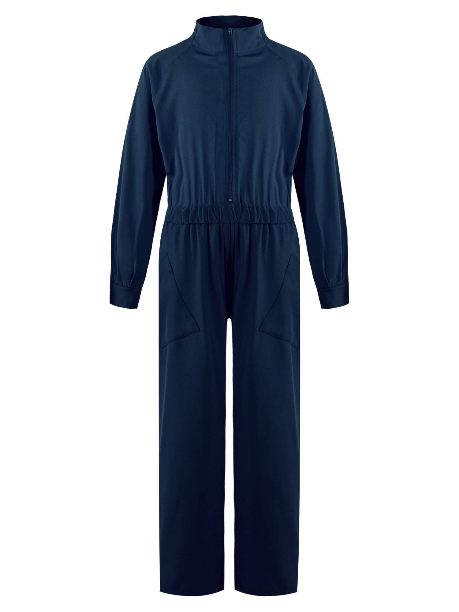 Kids Girls Long Sleeve Zipper Front Solid Color Coverall Jumpsuit