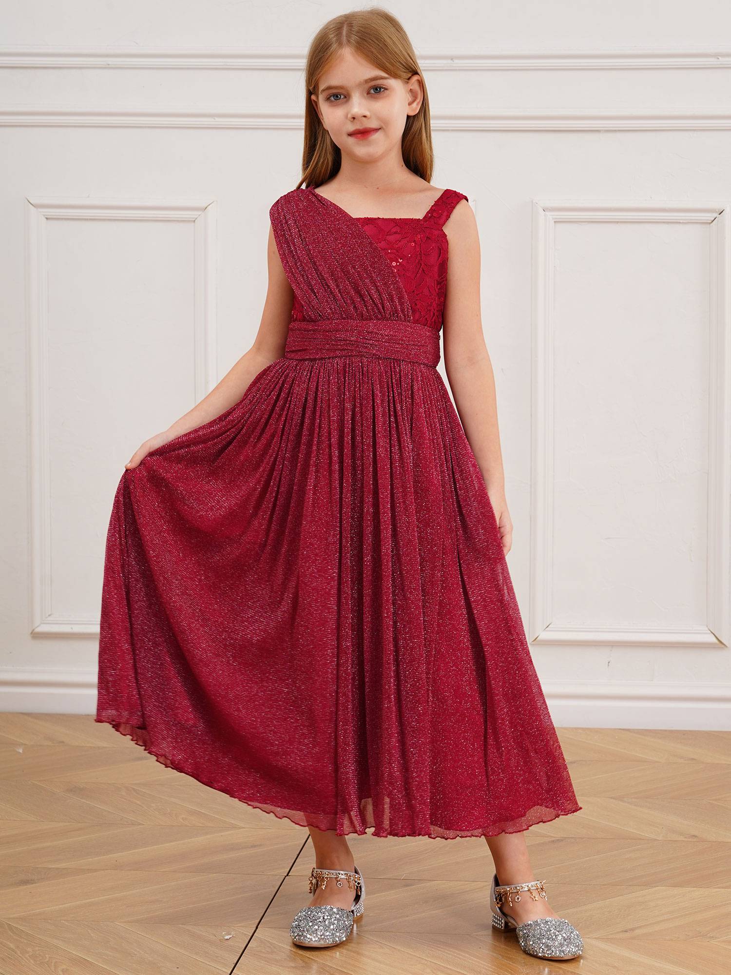 Kids Girls Lace Sleeveless A-line Junior Bridesmaid Dress