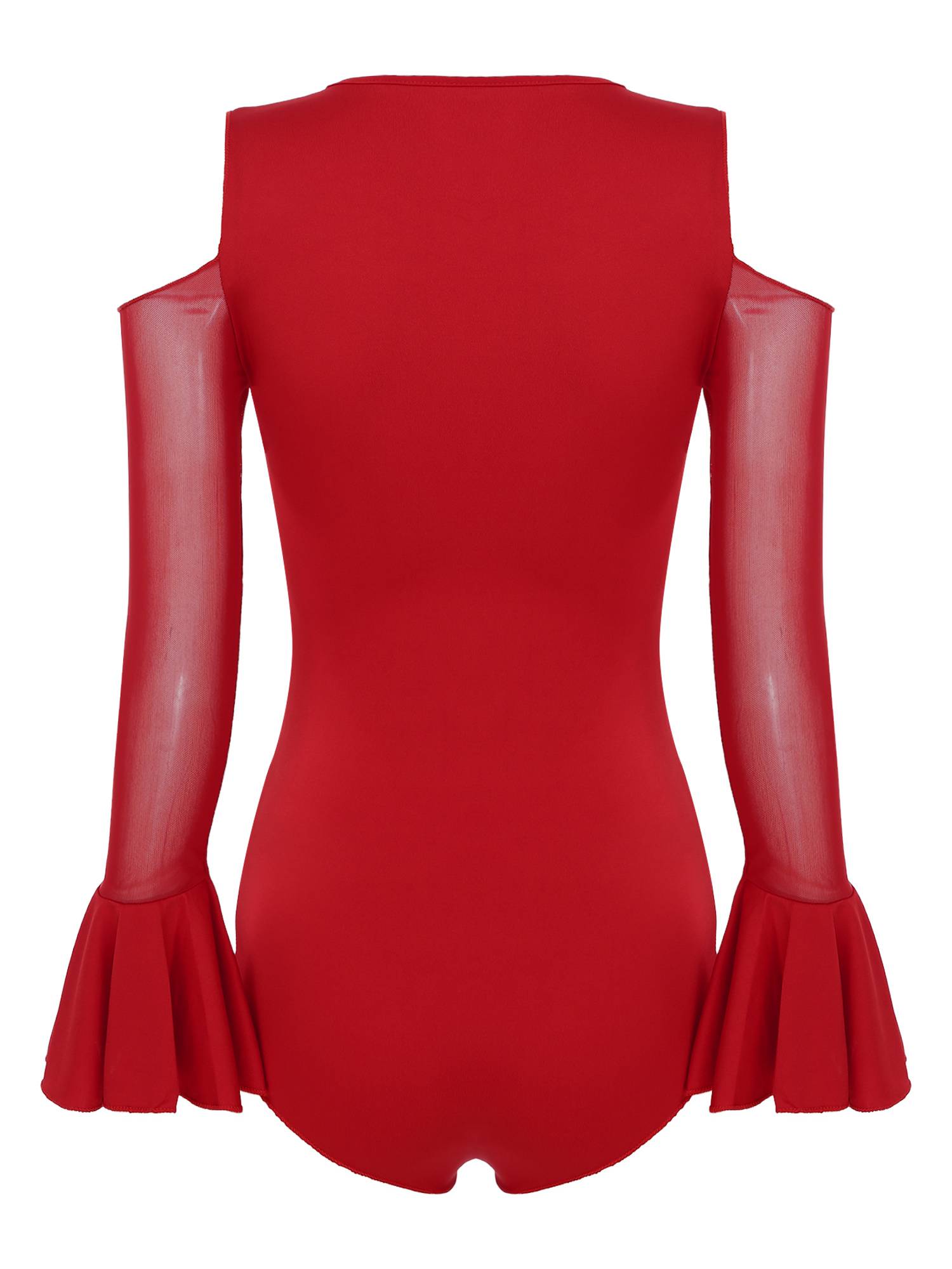 Women V Neck Cold Shoulder Long Sleeve Latin Dance Leotard