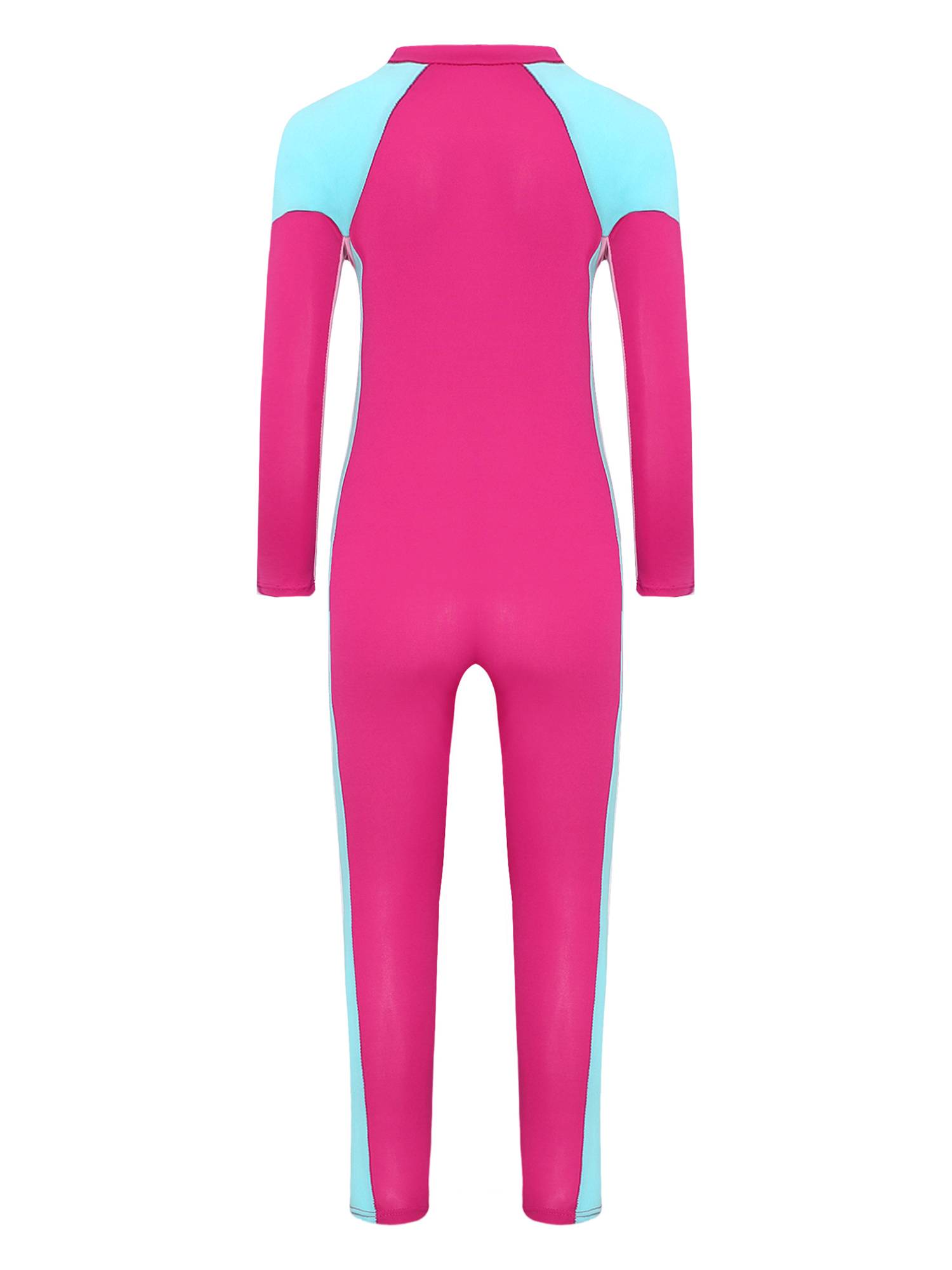Girls Long Sleeve Zipper Full Body One Piece Swimsuit Jumpsuit