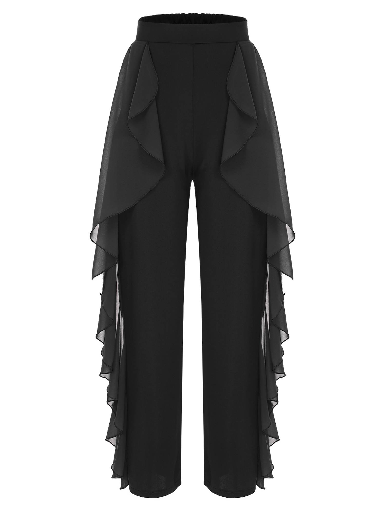 Women Ruffled High Waist Solid Color Lyrical Dance Pants