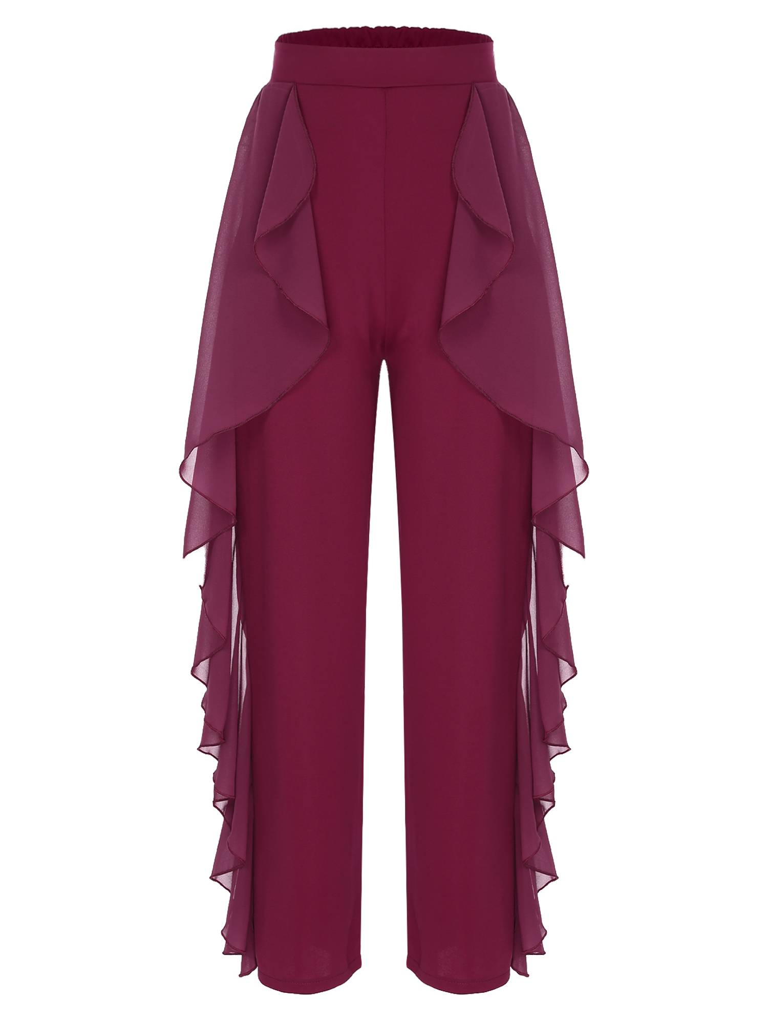 Women Ruffled High Waist Solid Color Lyrical Dance Pants