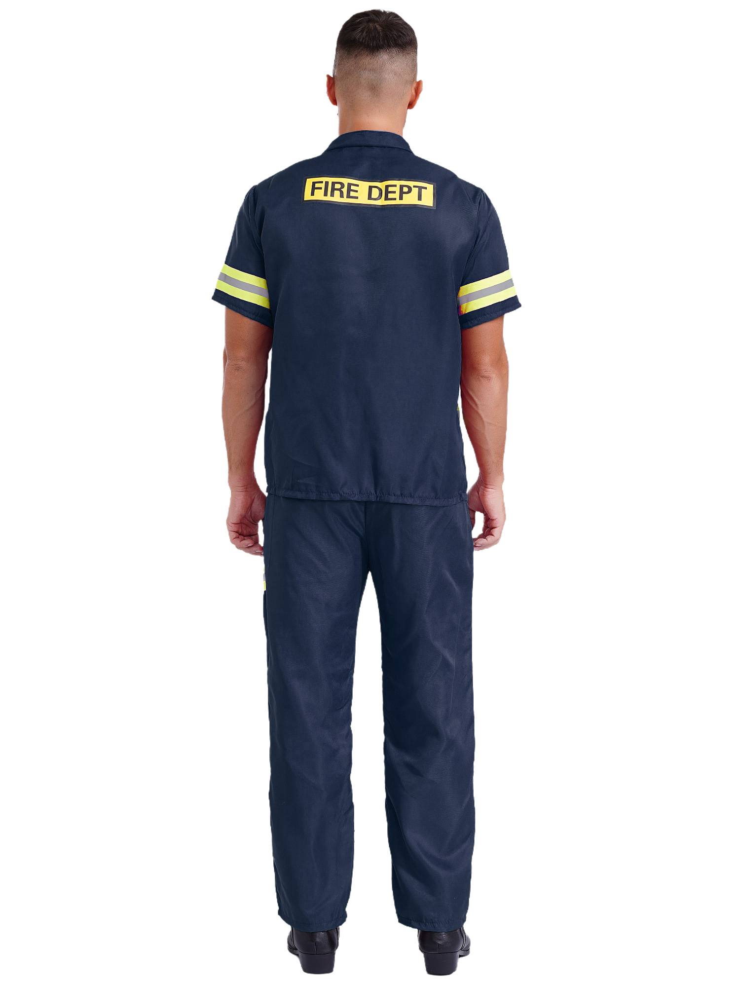 Men 4pcs Short Sleeve Jacket and Pants with Helmet Belt Firefighter Costume Set