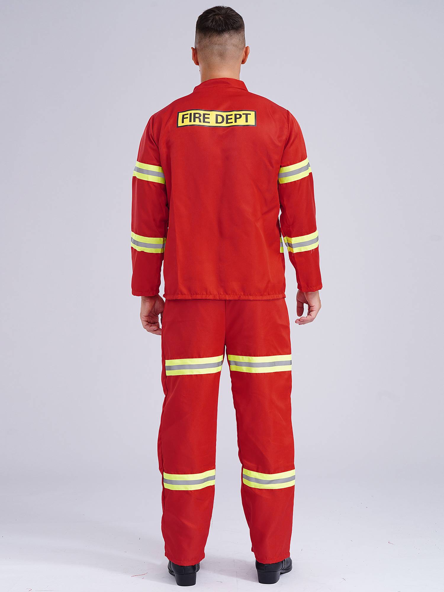 Men 4pcs Long Sleeve Jacket and Pants with Helmet Belt Firefighter Costume Set