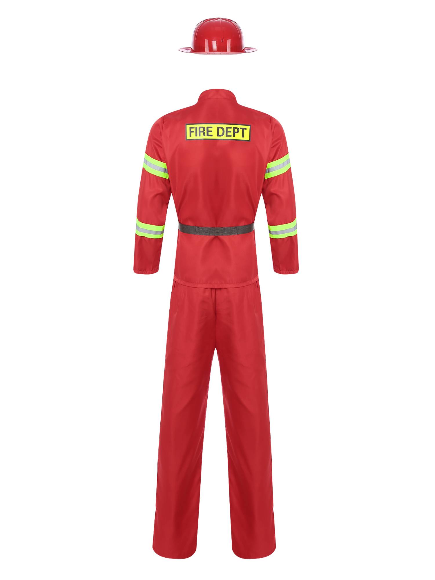 Men 4pcs Long Sleeve Jacket and Pants with Helmet Belt Firefighter Costume Set